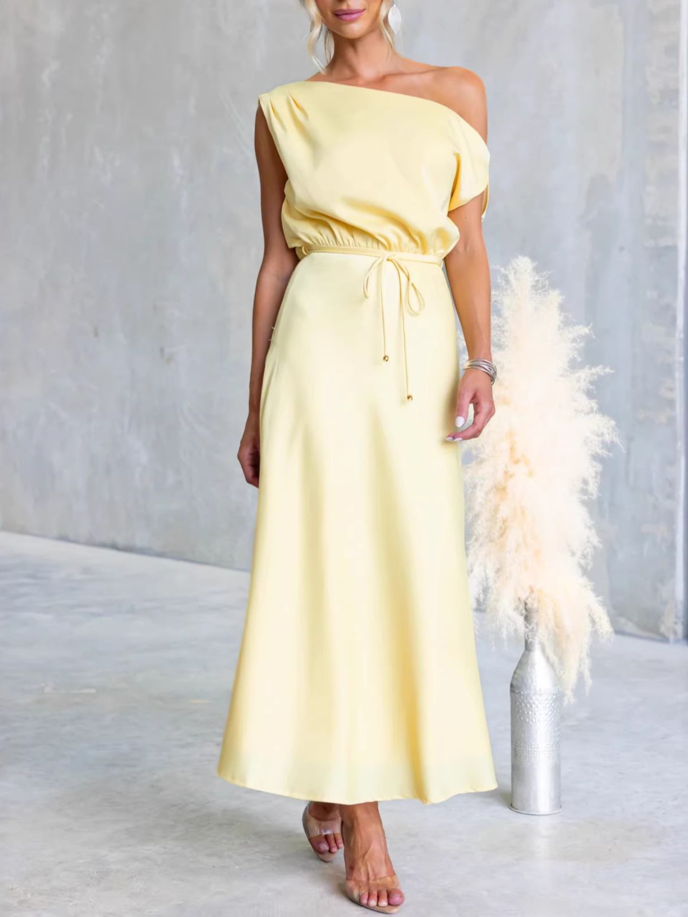One-Shoulder Tied Midi Dress