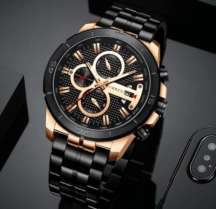 Men's Waterproof Watch With Chronometers Day View And Fluorescent Hands Unique Luxury Design Perfect Gift