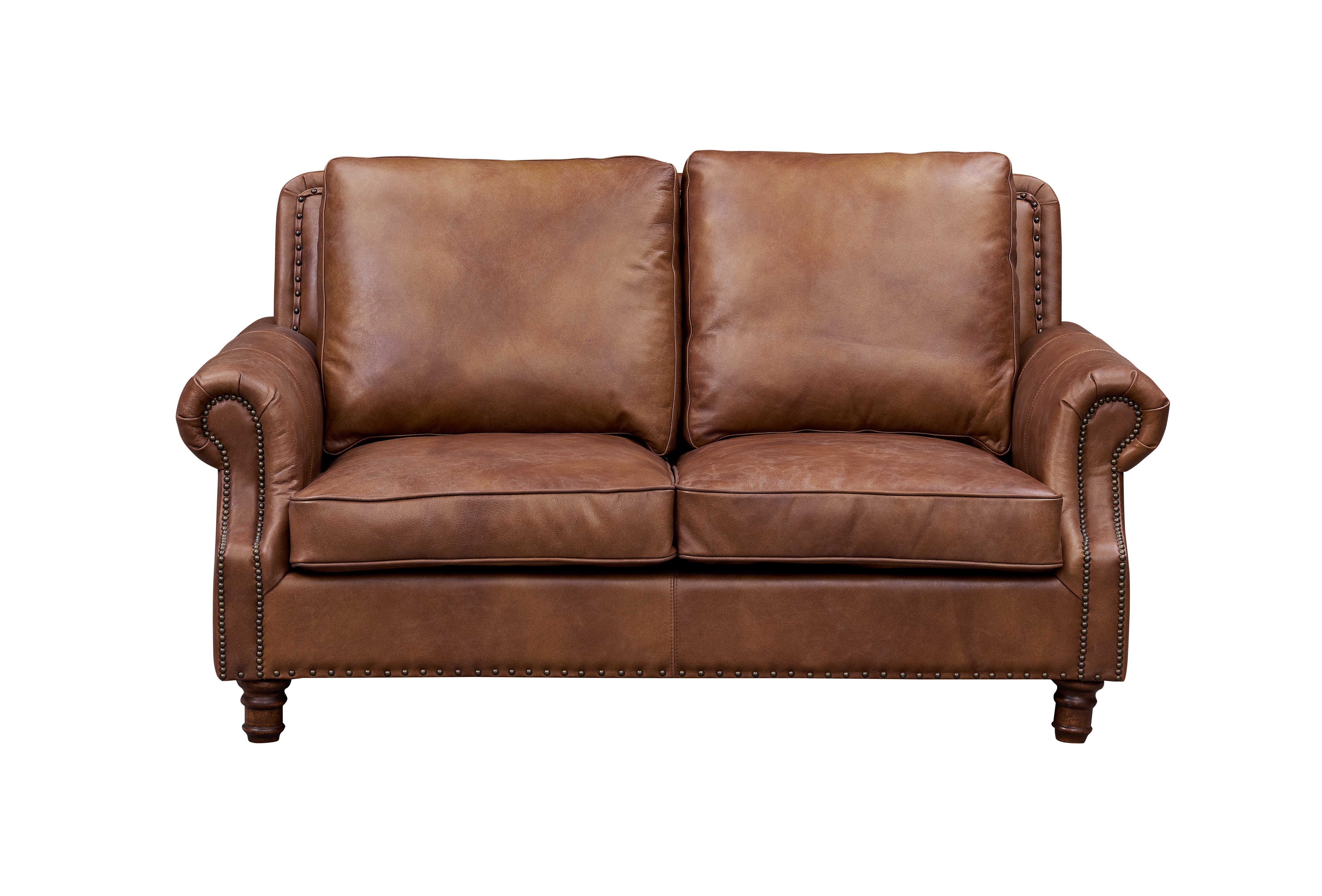 English Rolled Arm Love Seat - Bark Brown Leather