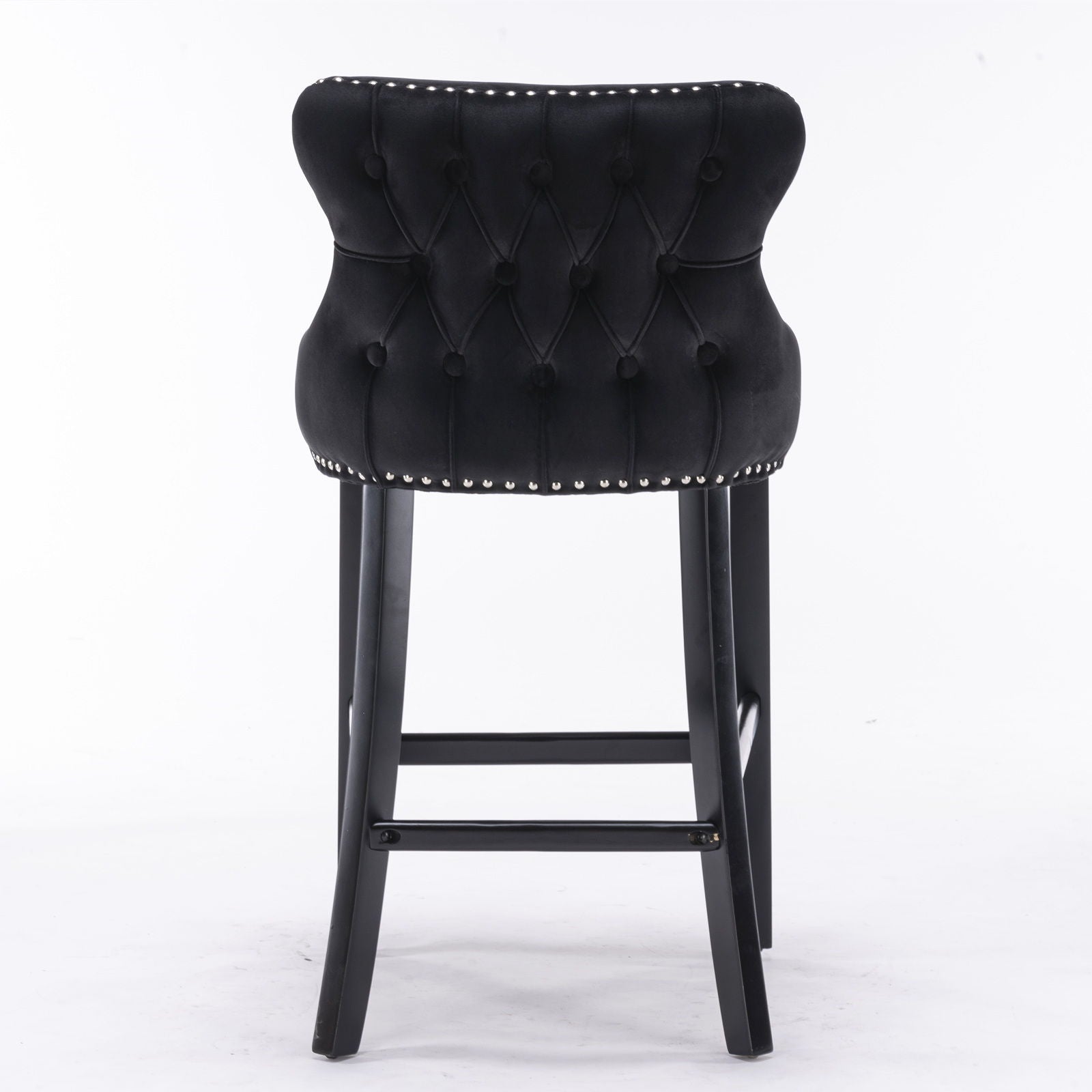 Contemporary Upholstered Wing-Back Barstools With Button Tufted Decoration And Wooden Legs, And Nailhead Trim, Leisure Style Bar Chairs, Bar Stools (Set of 2)