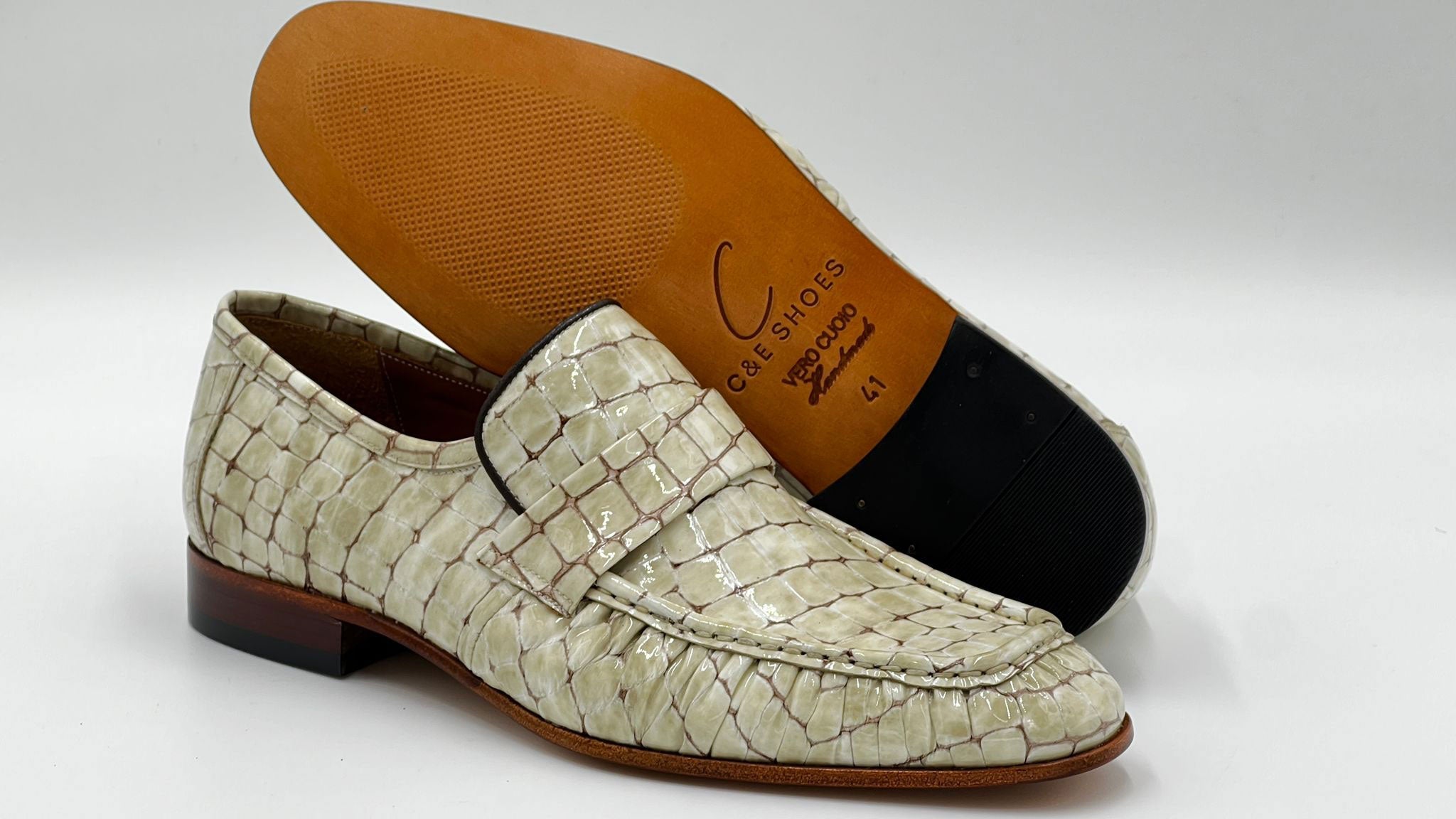 C Collection Crocodile Leather Loafer - Beige