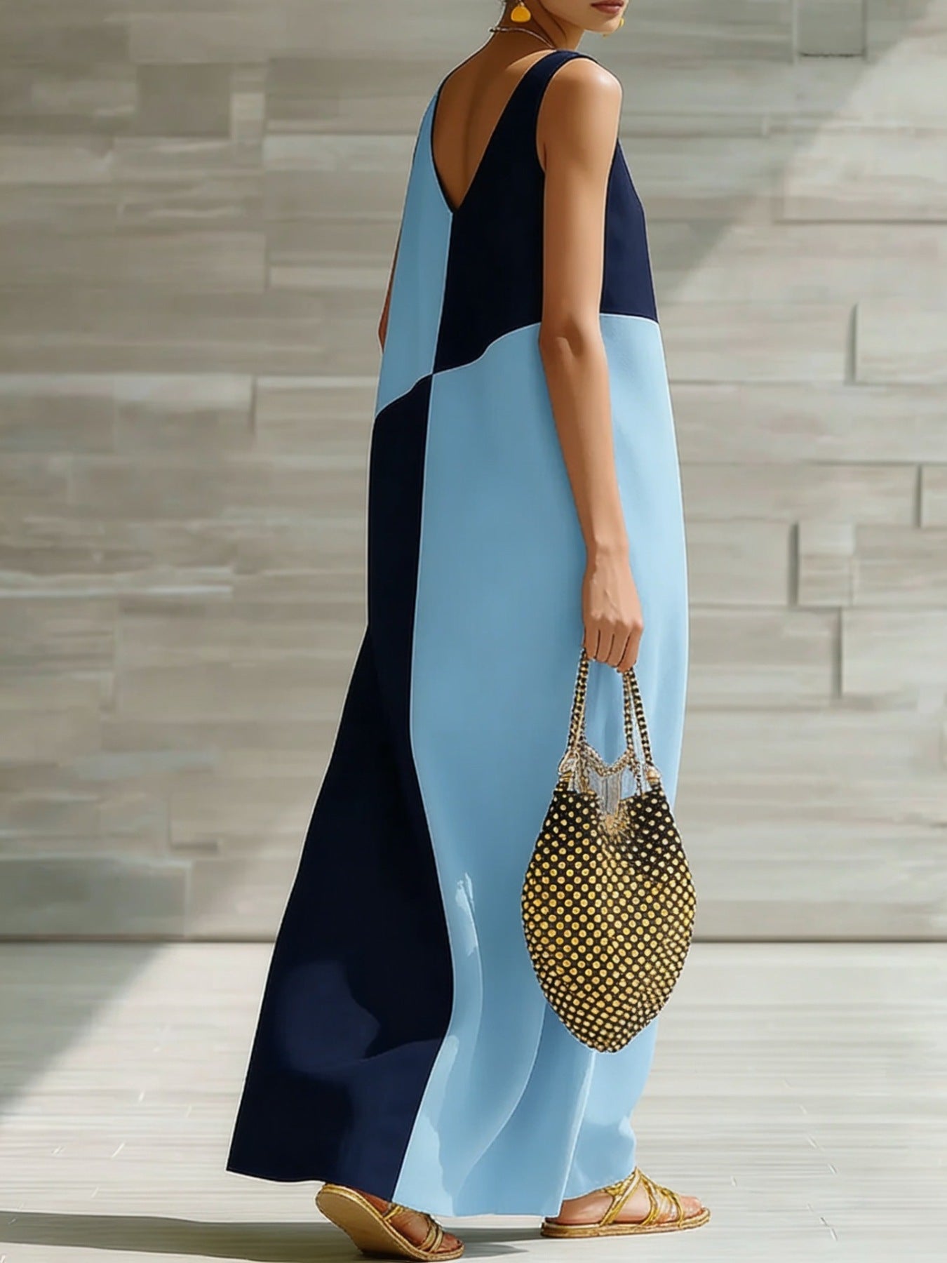 Color Block Sleeveless Maxi Dress