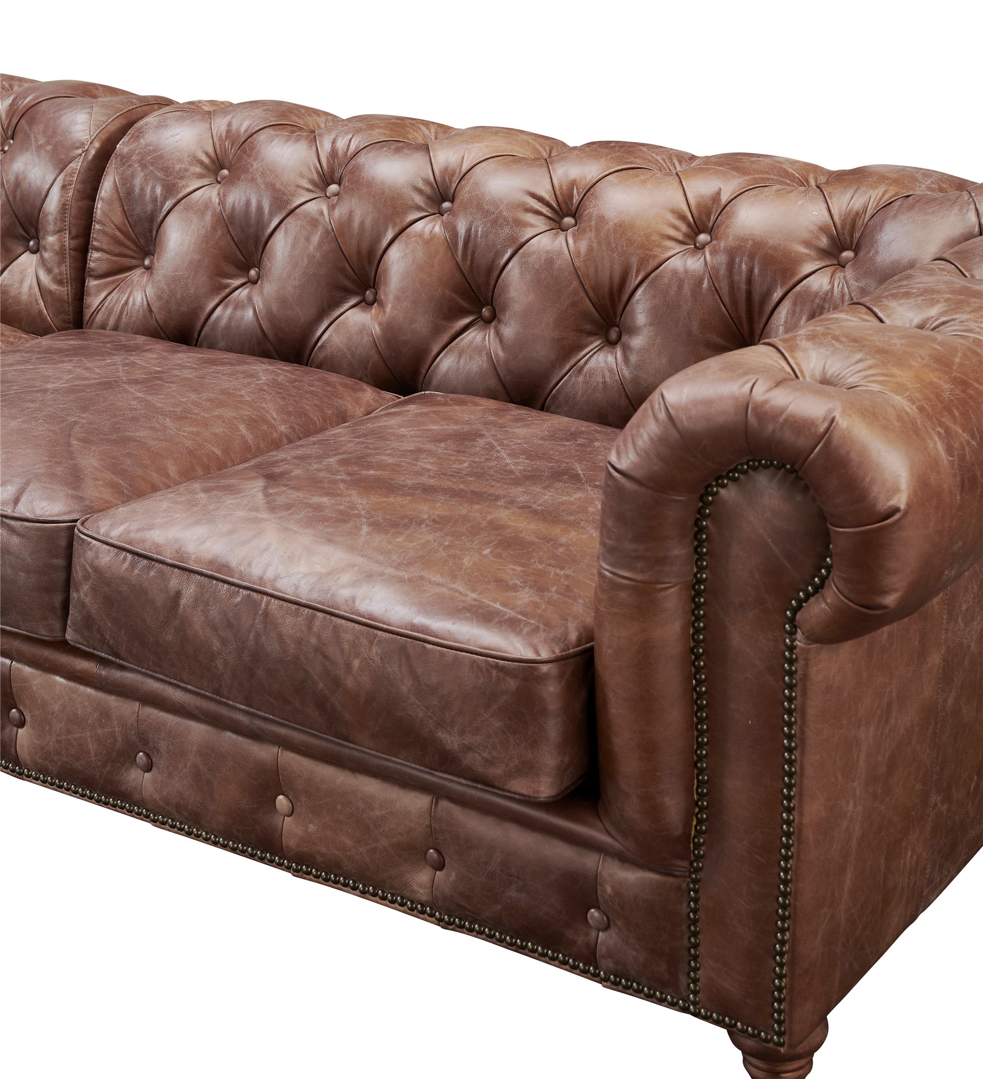 Century Chesterfield Sofa - Bark Brown Leather - 118"