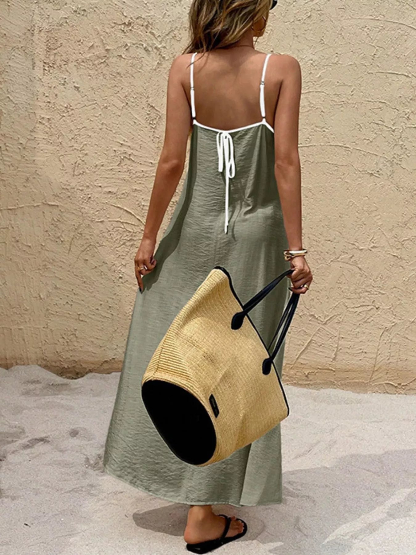 Spaghetti Strap Maxi Dress with Contrasting Trim