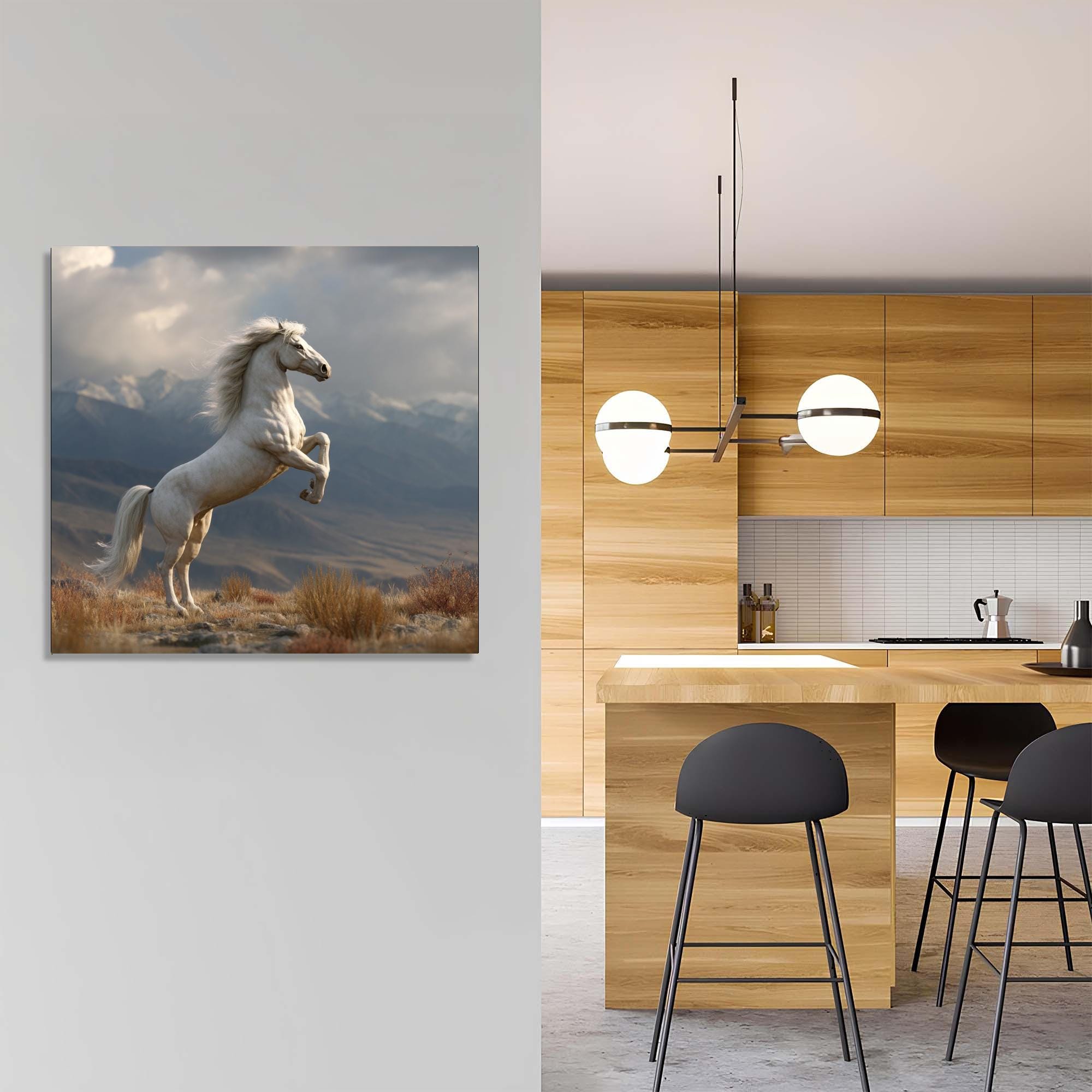 Majestic White Horse Tempered Glass Wall Art | Rustic Wildlife Decor
