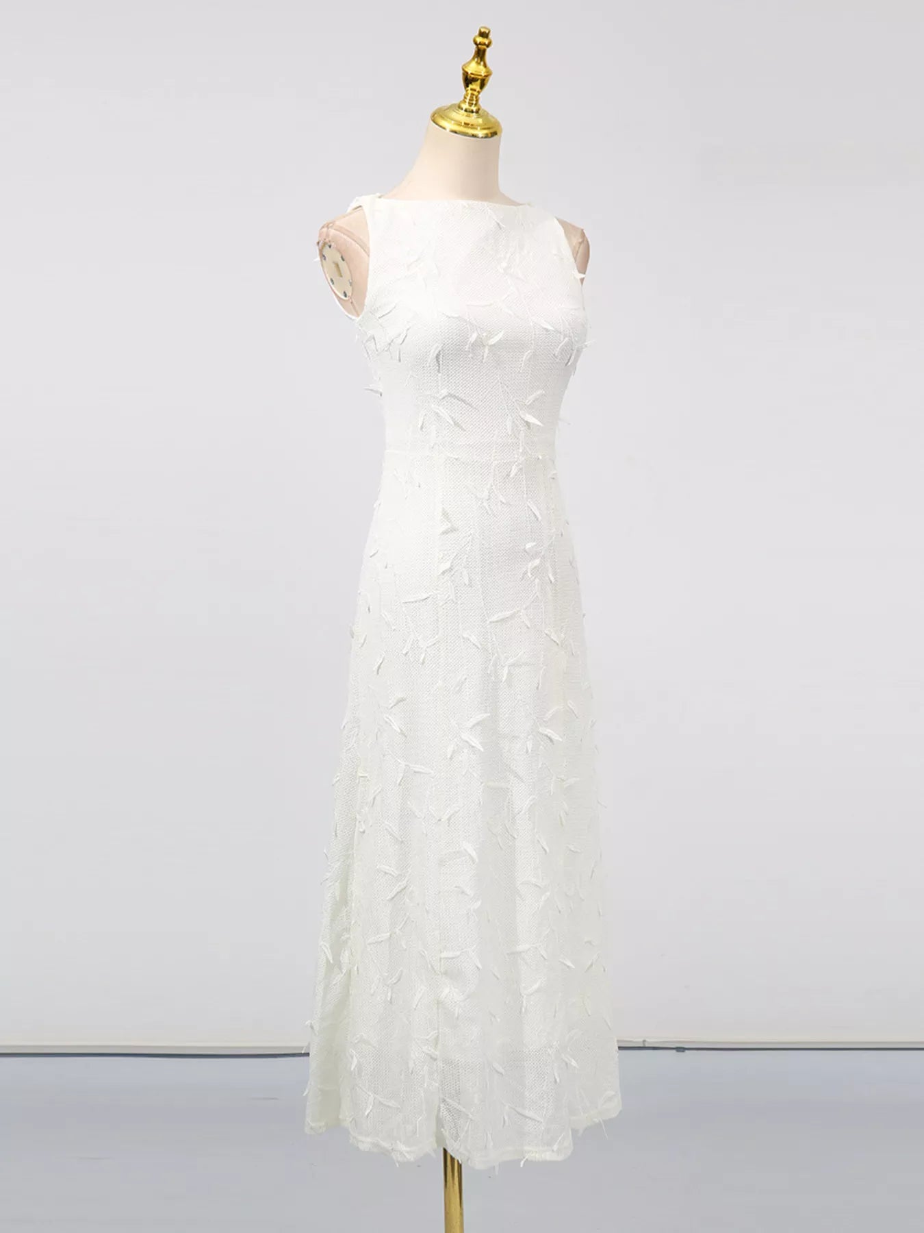 Sleeveless Floral Applique Midi Dress