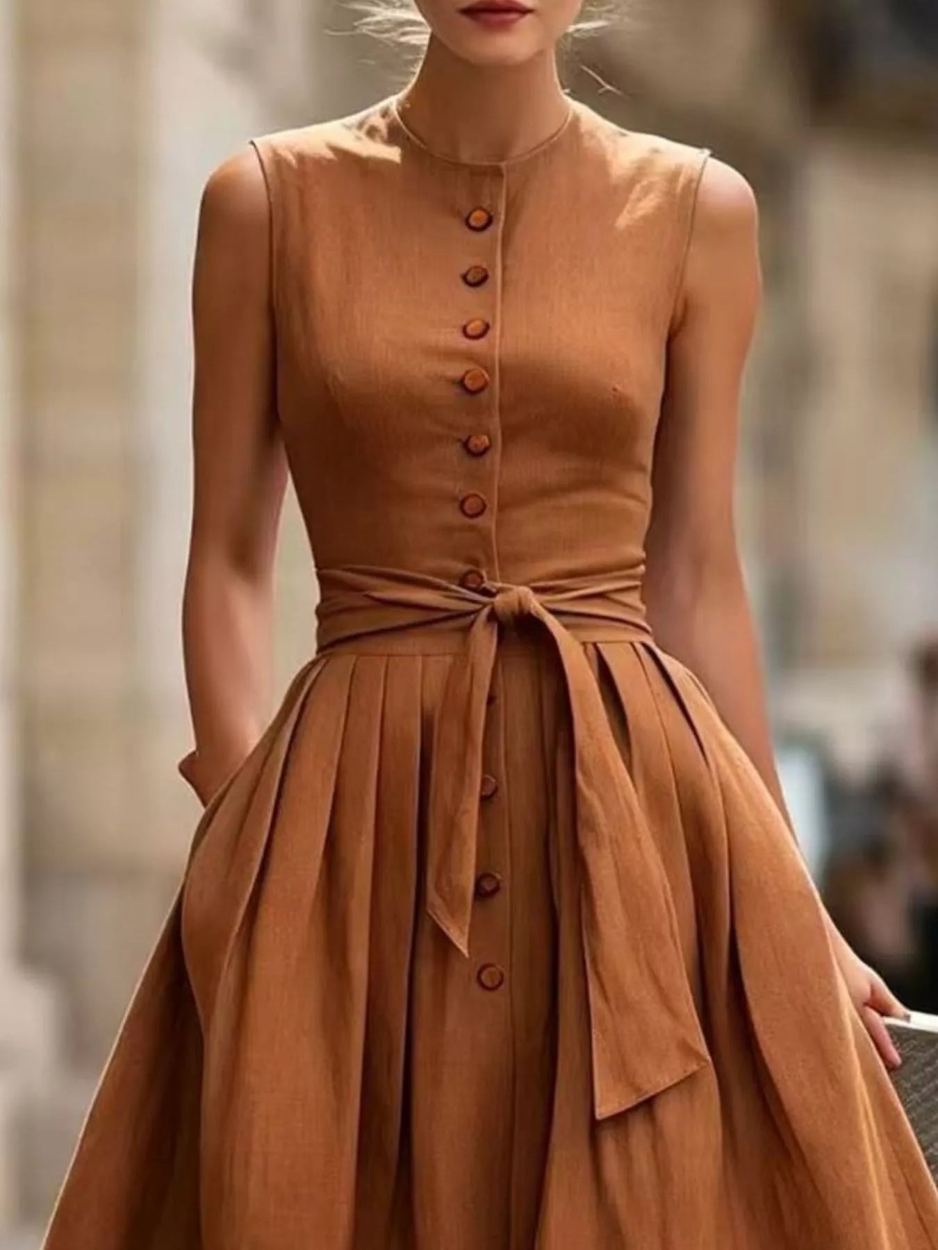 Full Size Sleeveless Button-Front Belted Midi Dress Plus Size