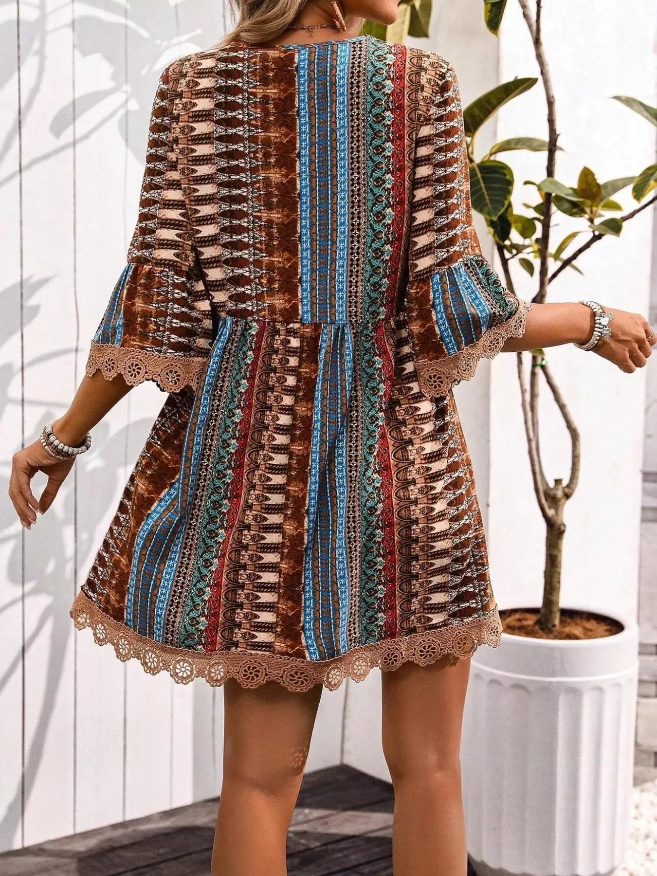 Printed V-Neck A-Line Dress