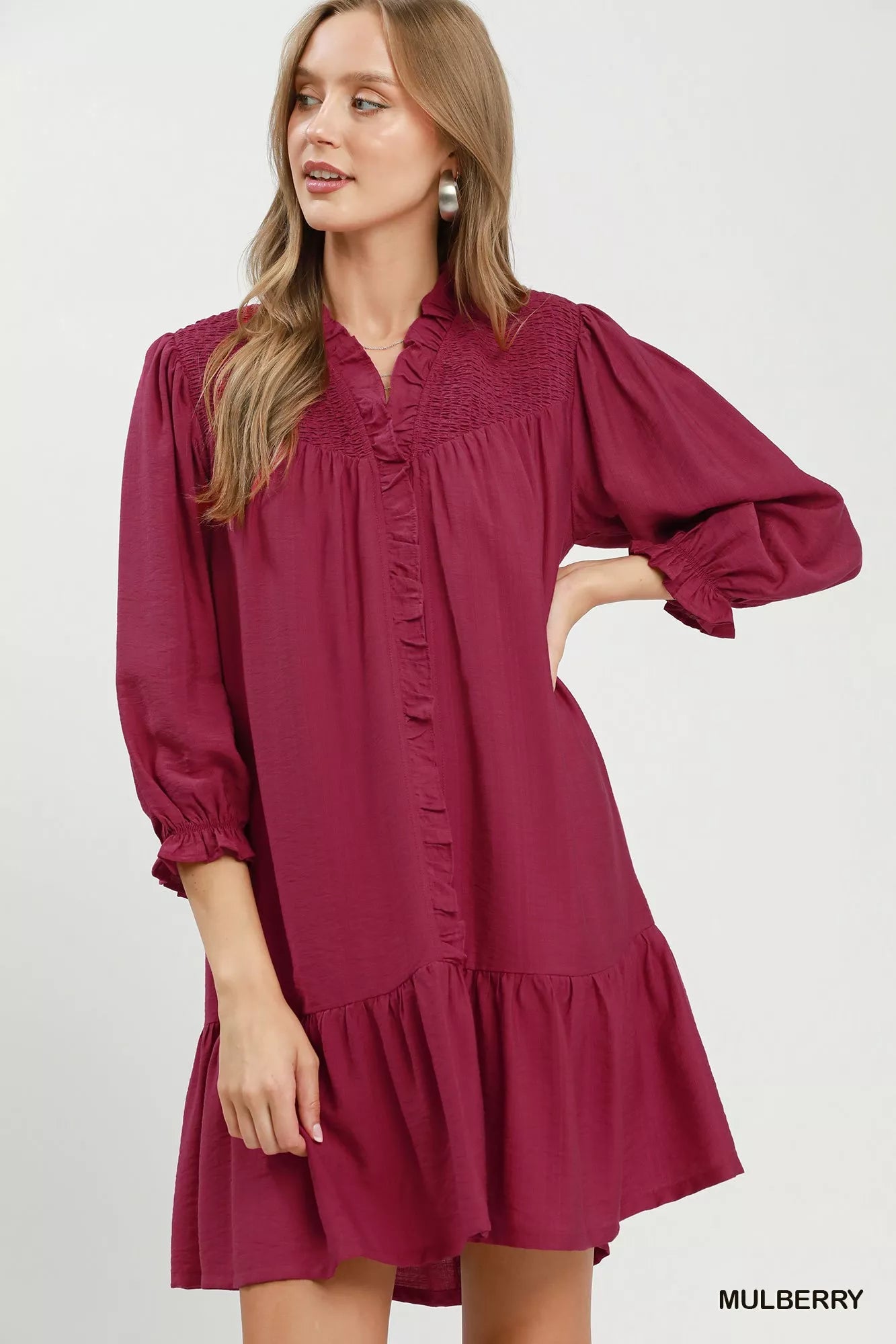 Umgee Smocked Ruffle Detail Tiered Mini Dress