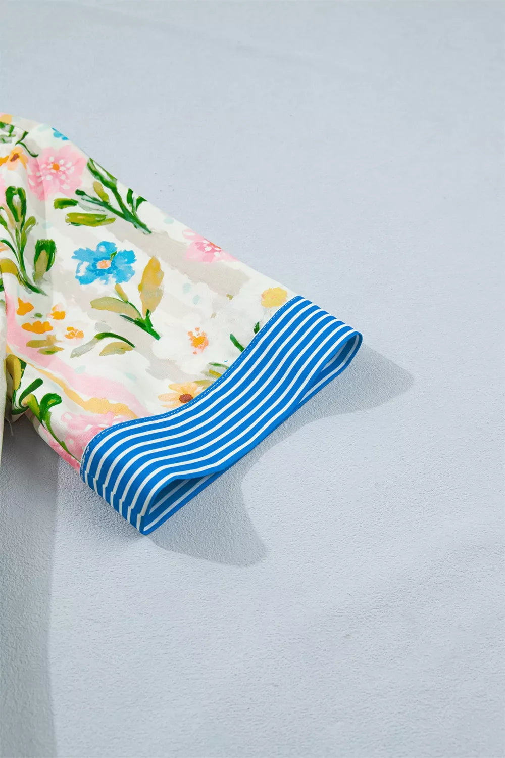 Multicolour Floral Print Striped Trim Button Down Shift Dress