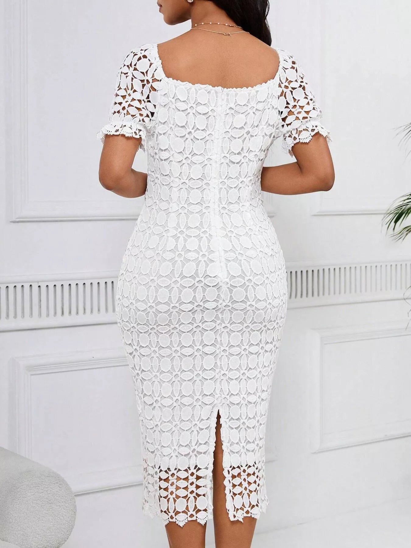 Lace Short Sleeve Midi Dress