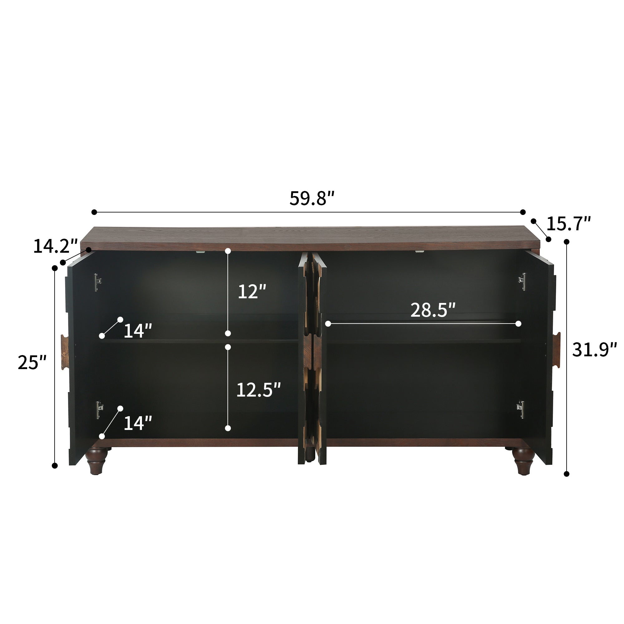 59.8" Sideboard With Honeycomb Pattern, Modern Accent Cabinet