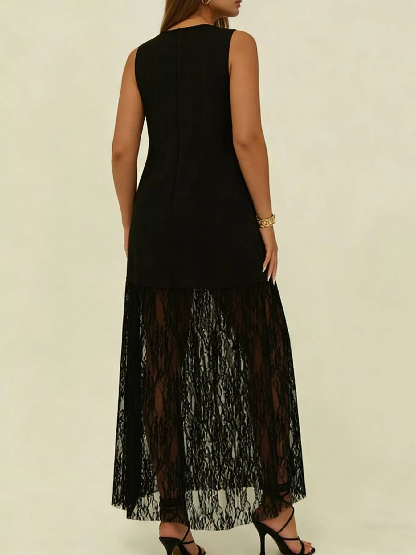 Plus Size Sleeveless Lace Trim Maxi Dress