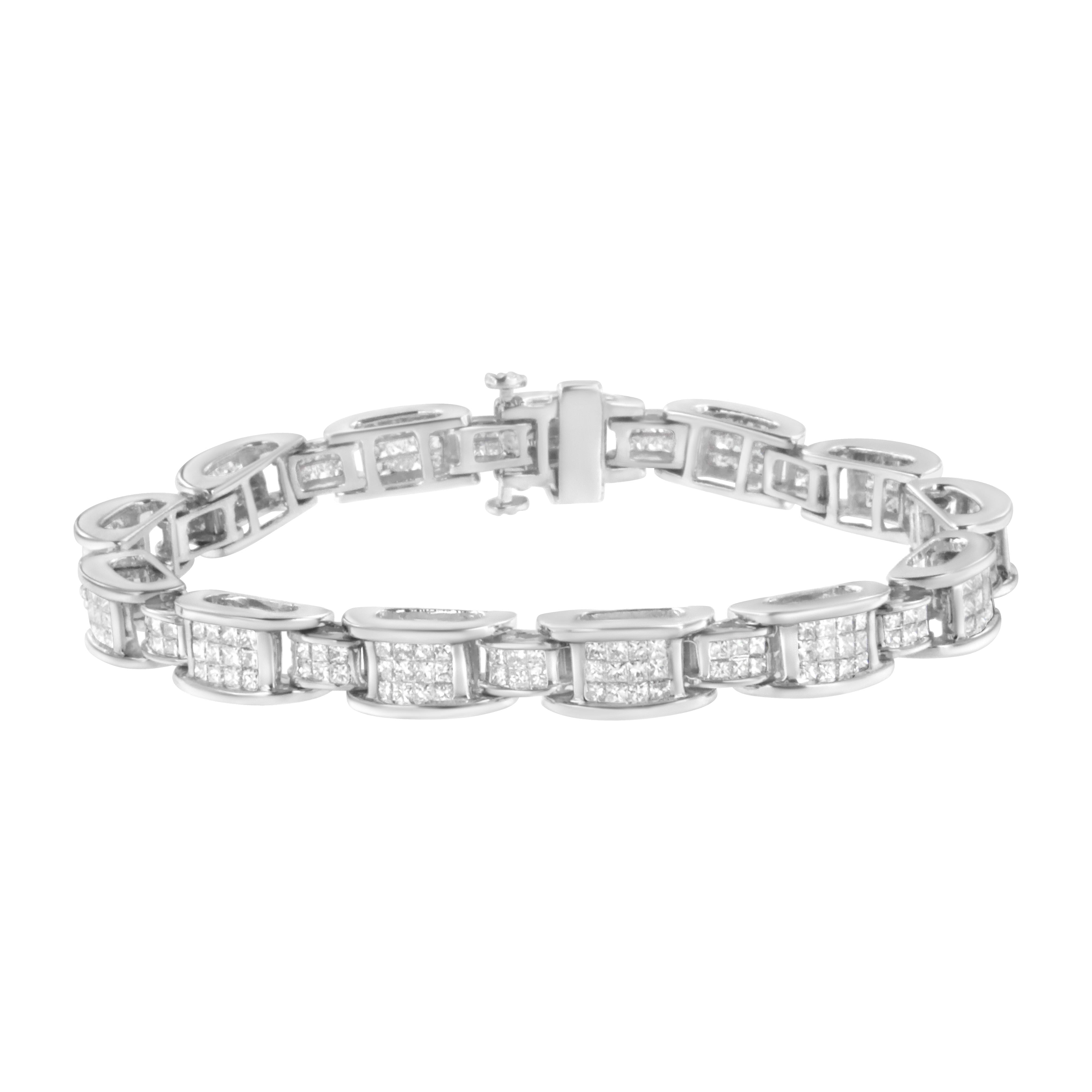 14K White Gold 5.0 Cttw Princess Cut Diamond Invisible Set Alternating Size D Shaped Links Tennis Bracelet (H-I Color, SI2-I1 Clarity) - 7â€