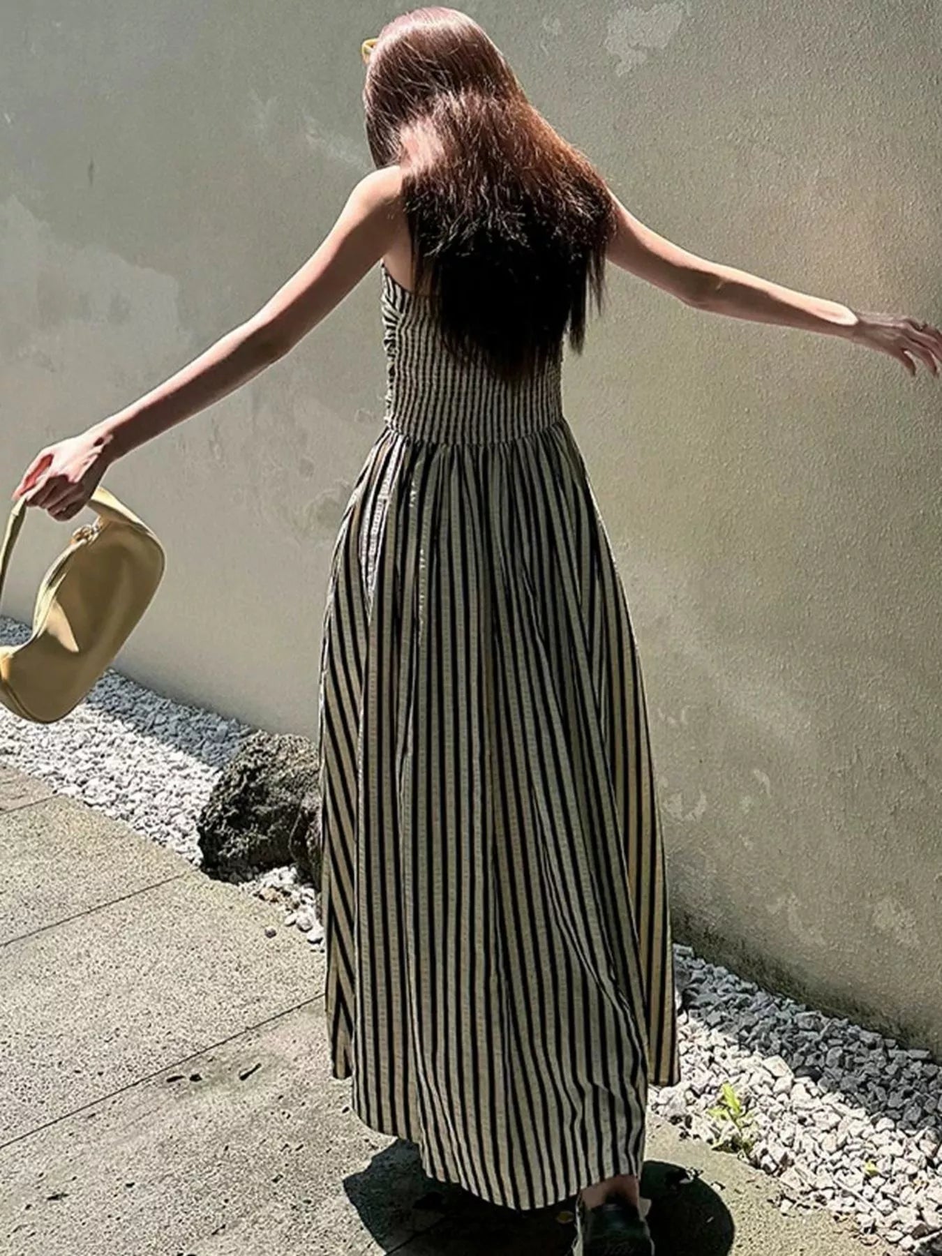 Striped Spaghetti Strap Casual Maxi Dress