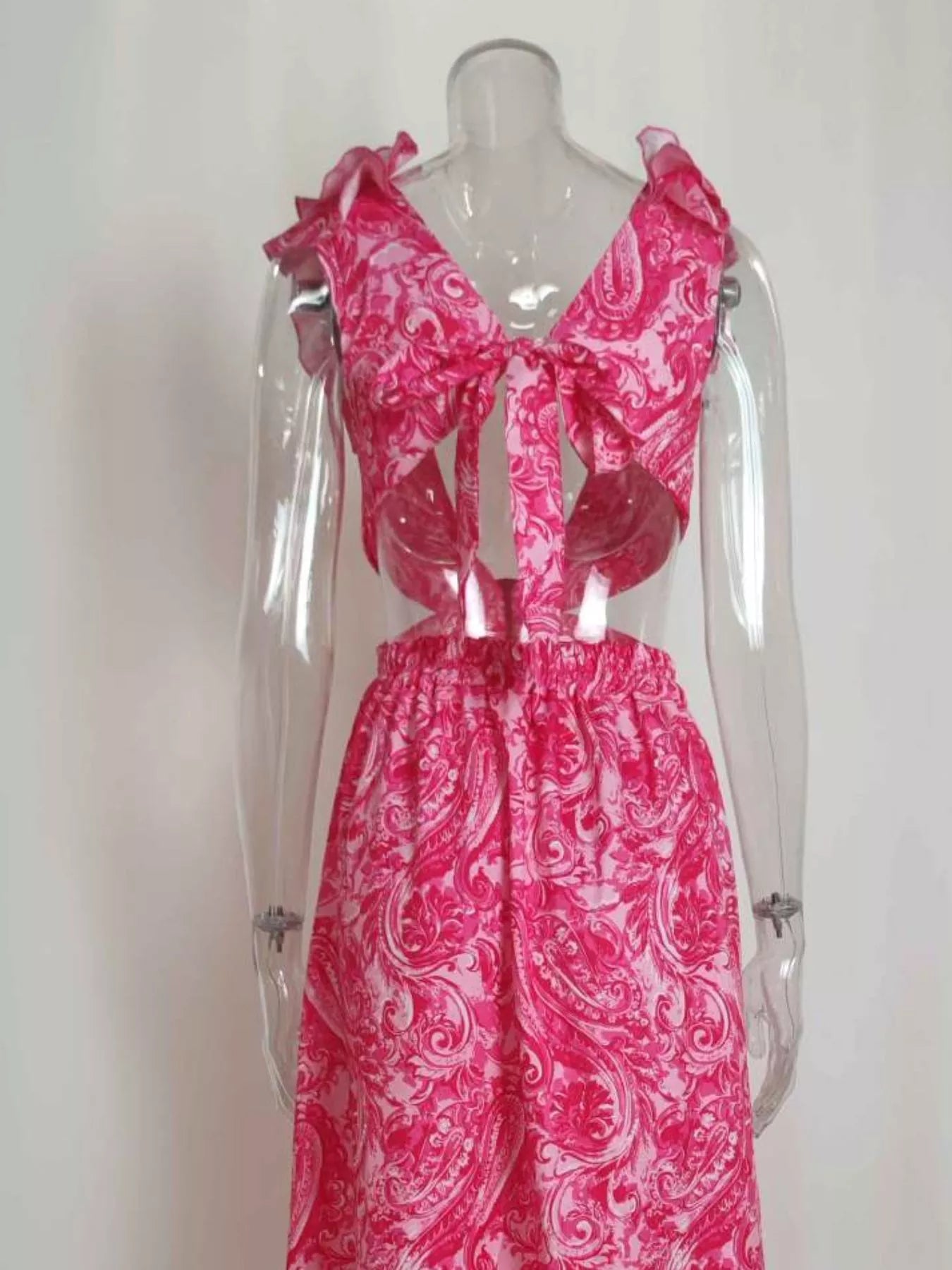 Full Size Ruffled Cutout V-Neck Maxi Dress Plus Size