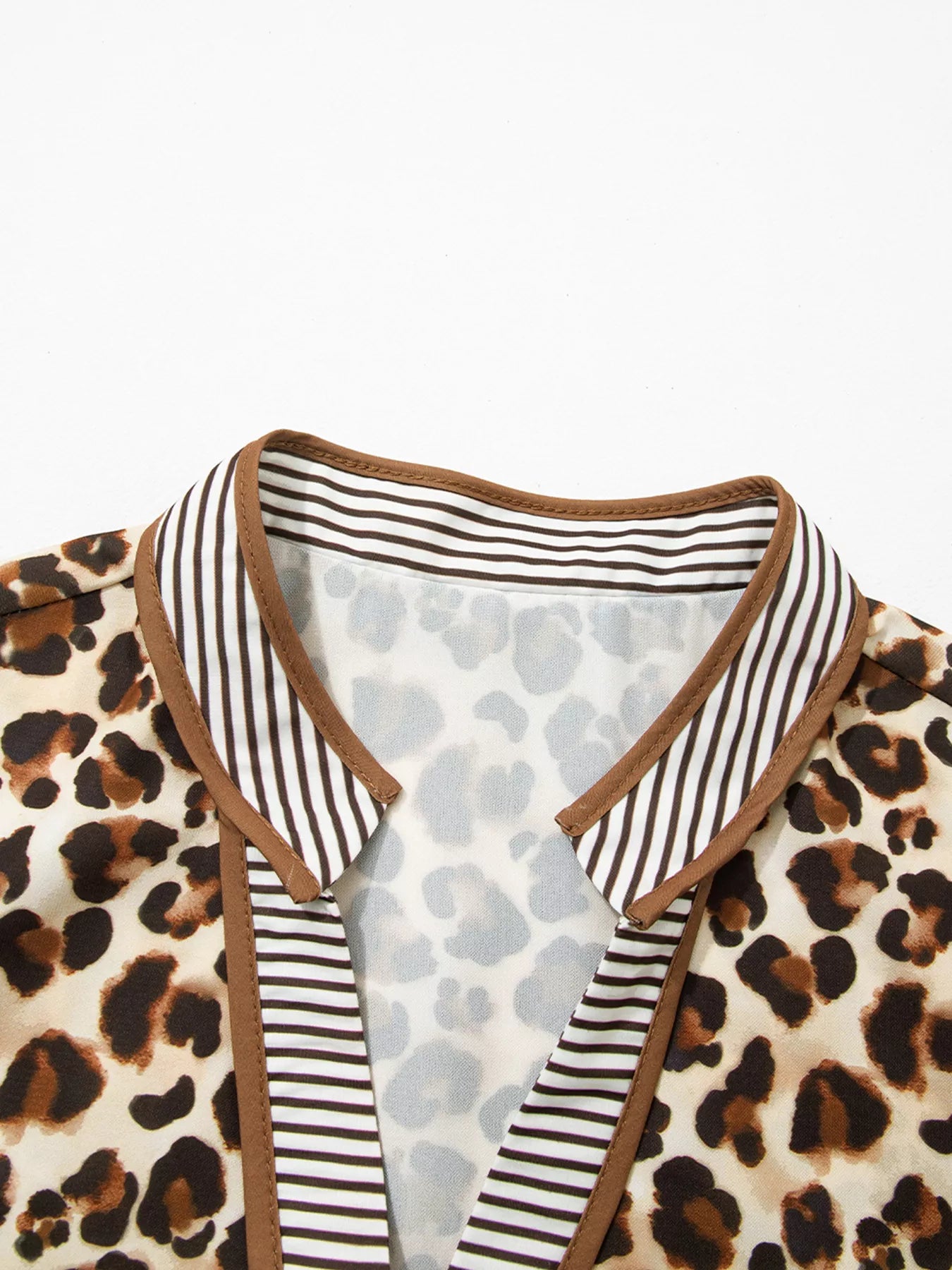 Leopard Print Striped Patchwork 3/4 Sleeve Loose Mini Dress