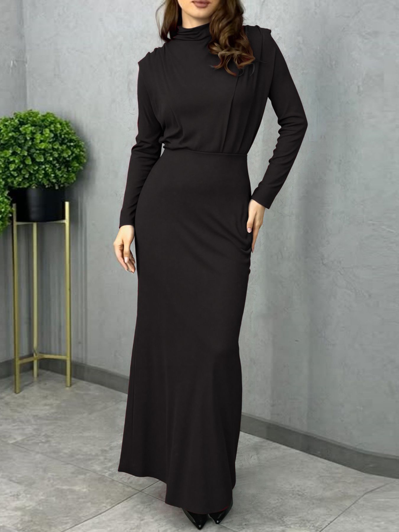Mock Neck Long Sleeve Maxi Dress