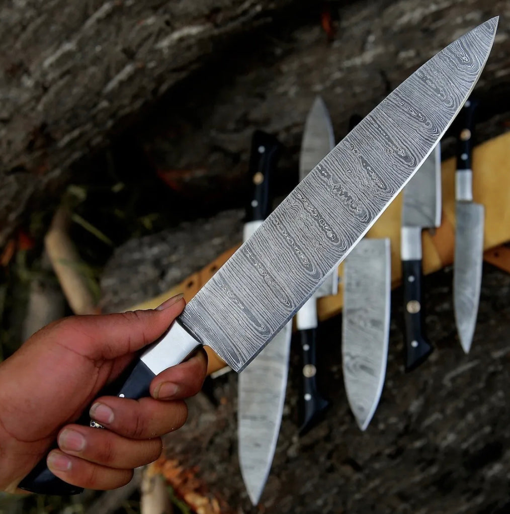 Here’s a fresh, seasonal rewrite with trending culinary keywords, SEO focus, and updated flow: 🔪 Product Title: Knife Sets for Kitchen – 13" Handmade Damascus Steel Chef Knife with Epoxy Resin Handle & Leather Sheath