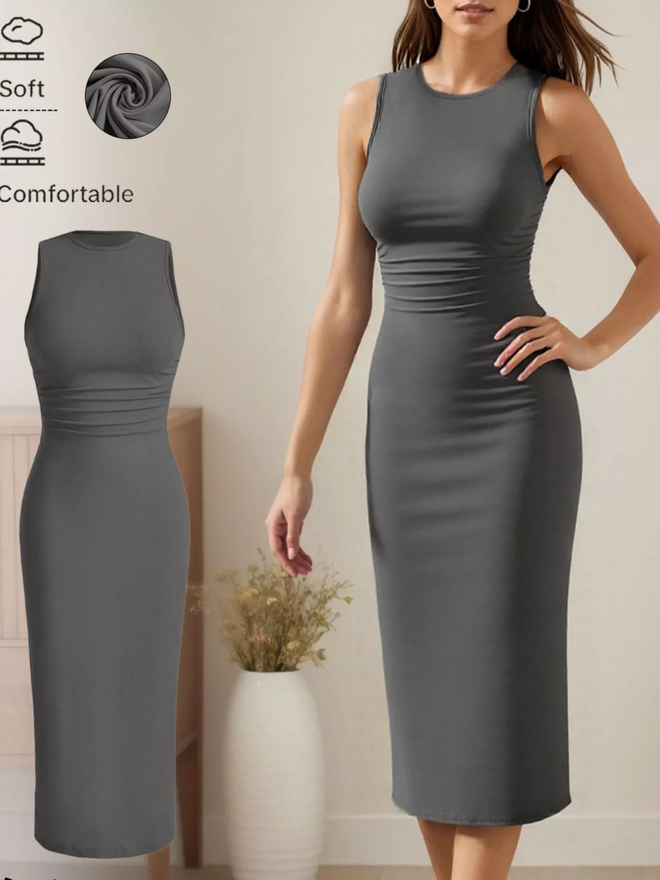 Sleeveless Round Neck Midi Dress