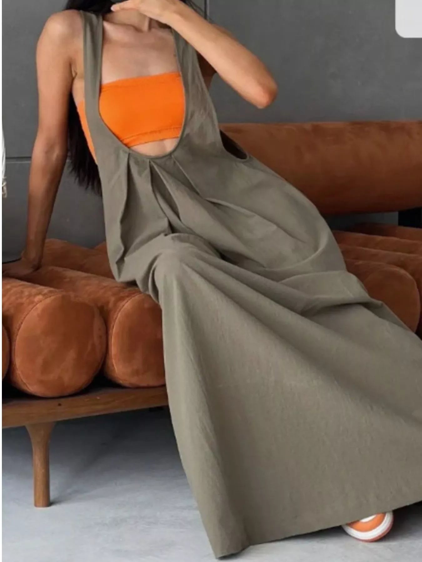 Pleated Overall Dress with Pockets