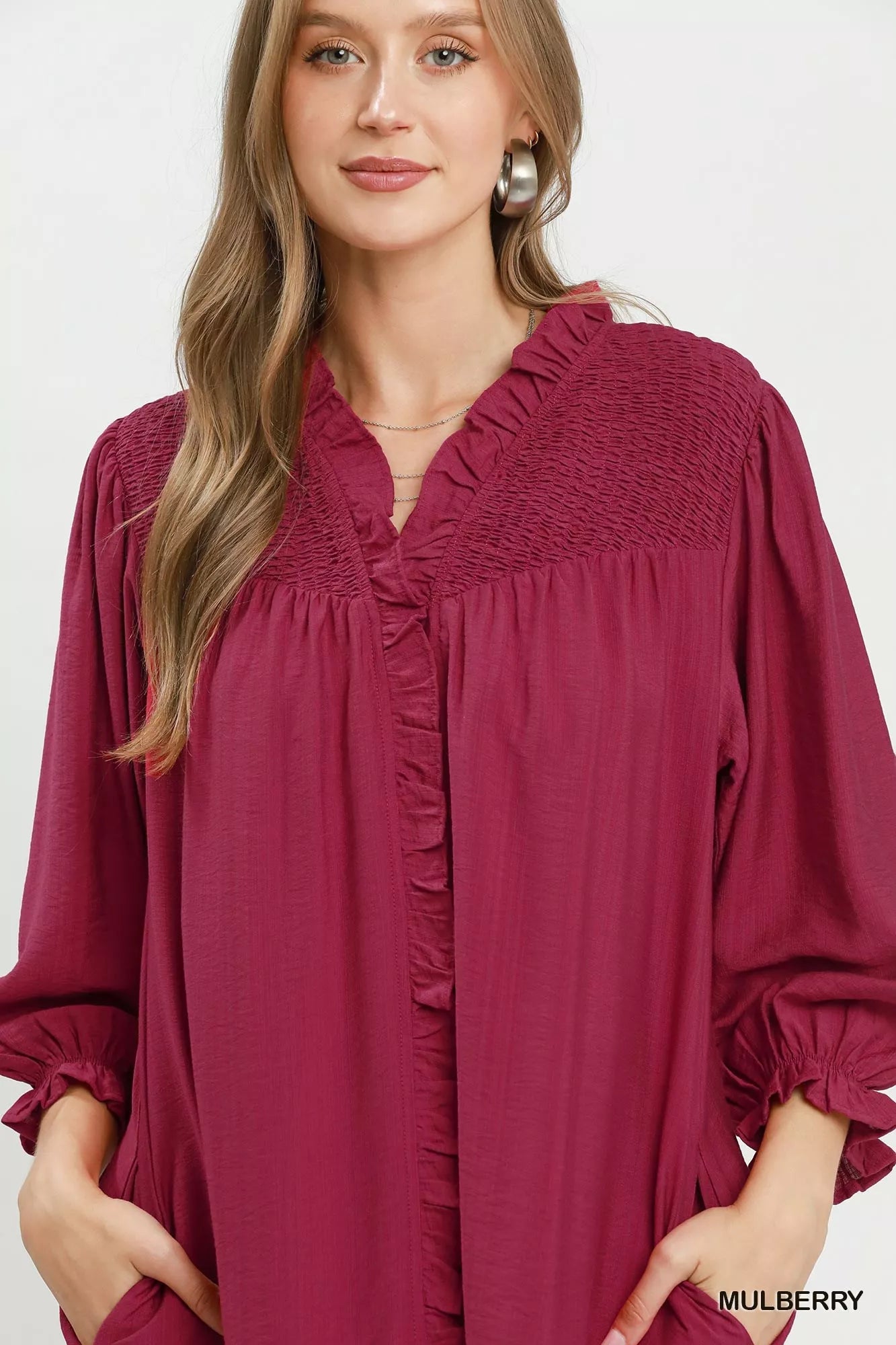 Umgee Smocked Ruffle Detail Tiered Mini Dress