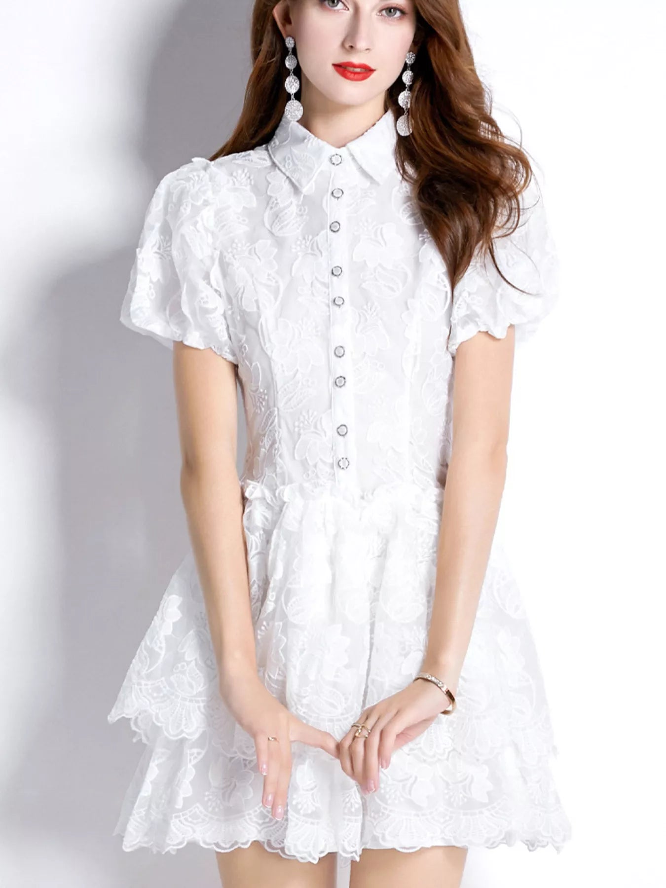 Lace Puff Sleeve Mini Dress