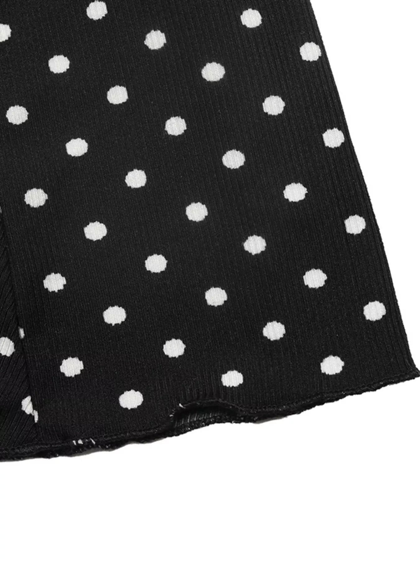 Polka Dot Lace Trimmed V-Neck Mini Dress