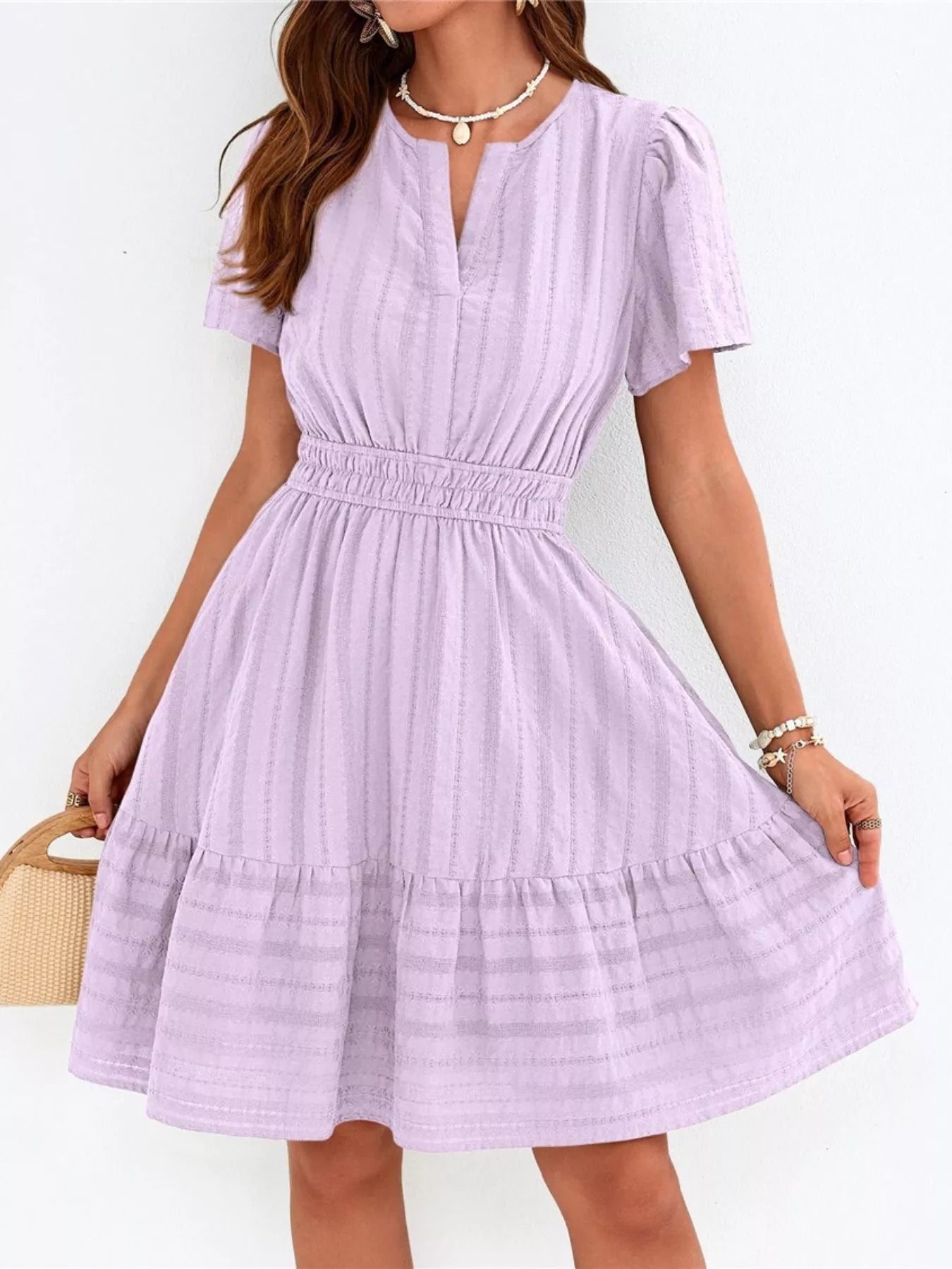 Short Sleeve Smocked Waist Tiered Dress