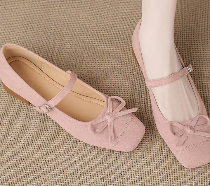 Soft Leather French Style Square Toe Mary Janes, Women 2026 Spring Bow Single Shoes With Single Strap, Daily Commute Flats