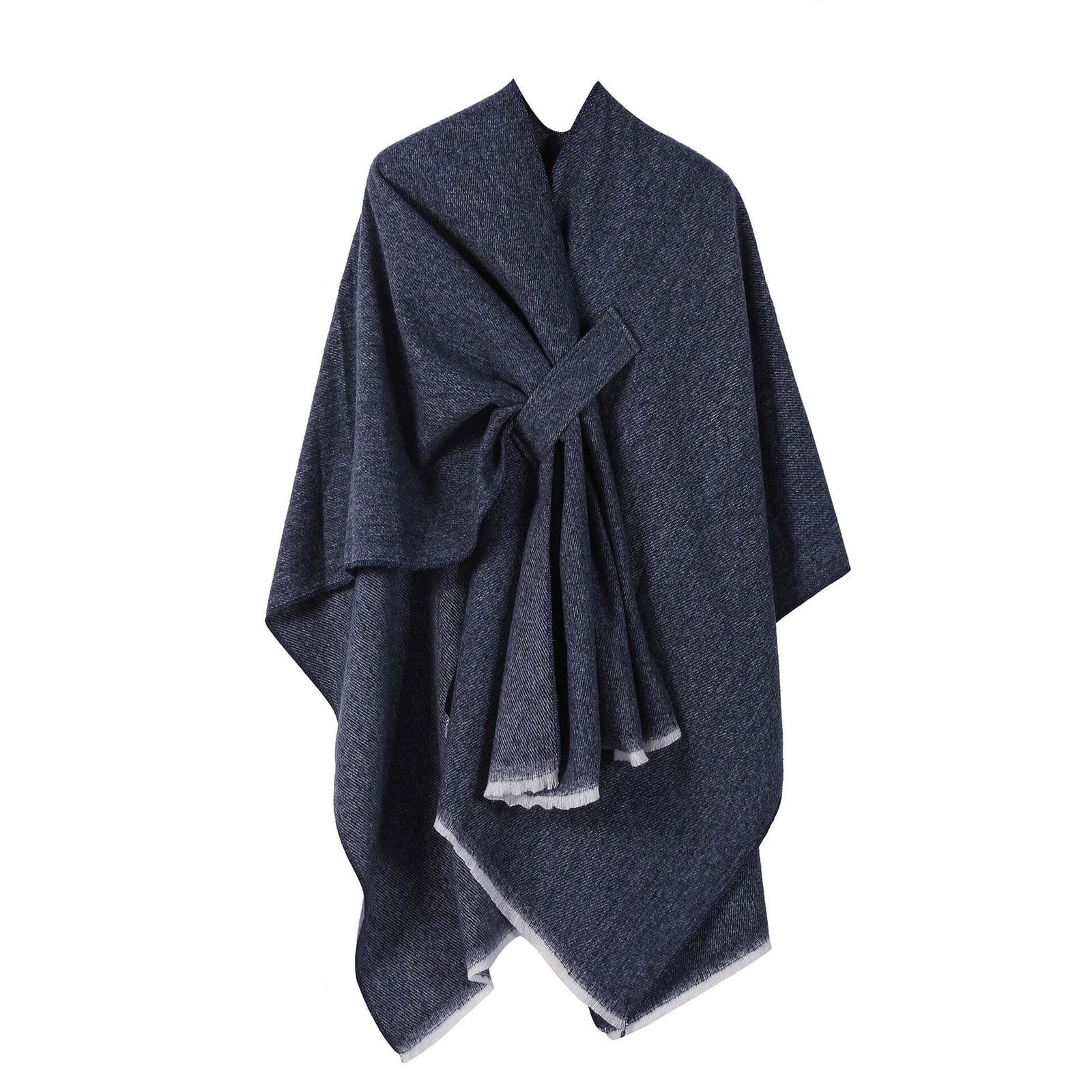 Autumn and winter solid color fashionable imitation cashmere shawl plain color split open cape