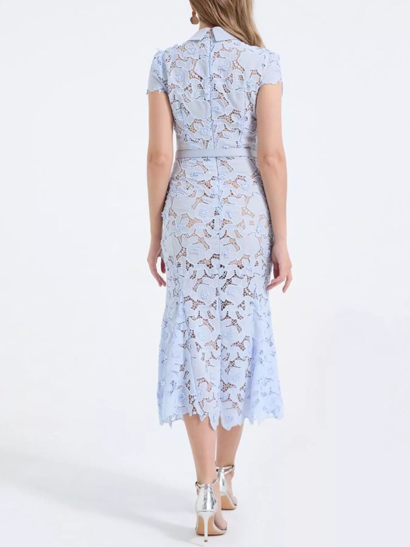Floral Lace Short Sleeve Midi Dress