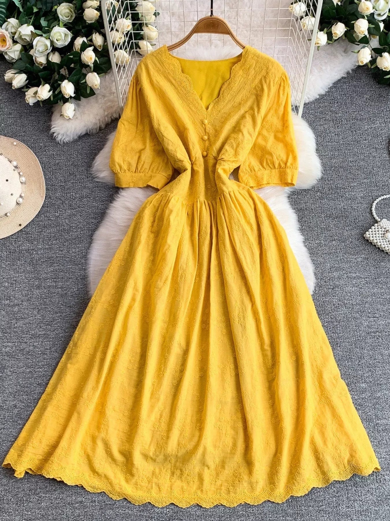 Lace Detail A-Line Midi Dress