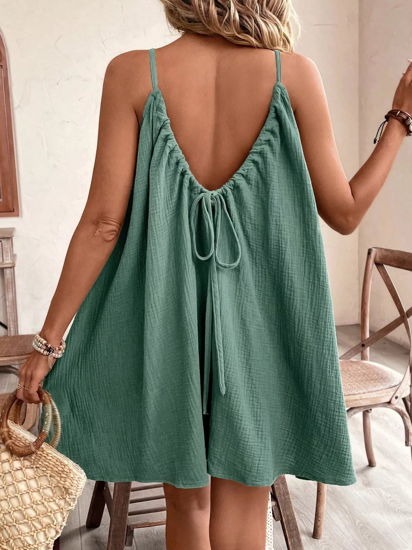 Casual Spaghetti Strap Gauze Dress