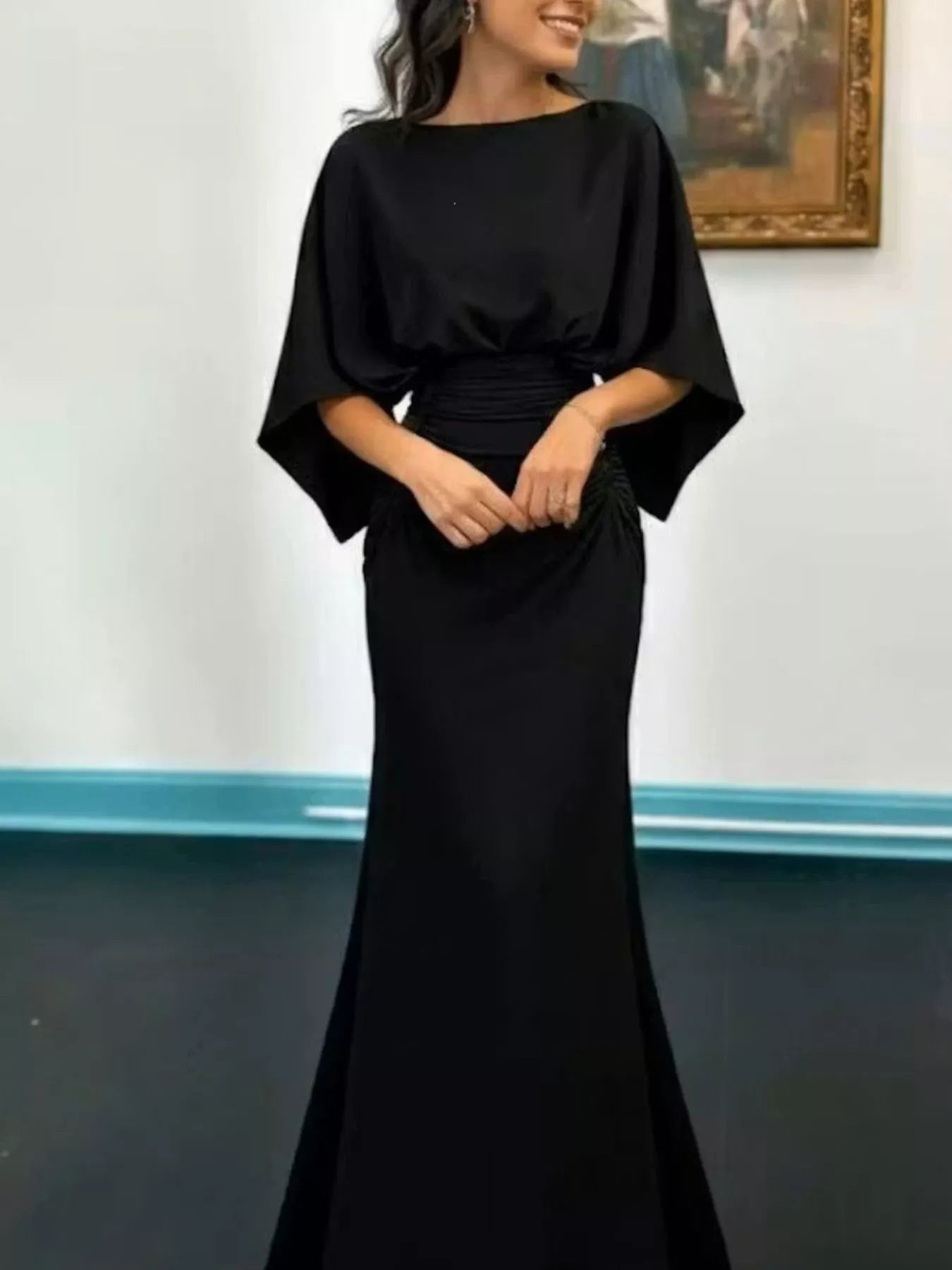 Batwing Sleeve Ruched Maxi Dress