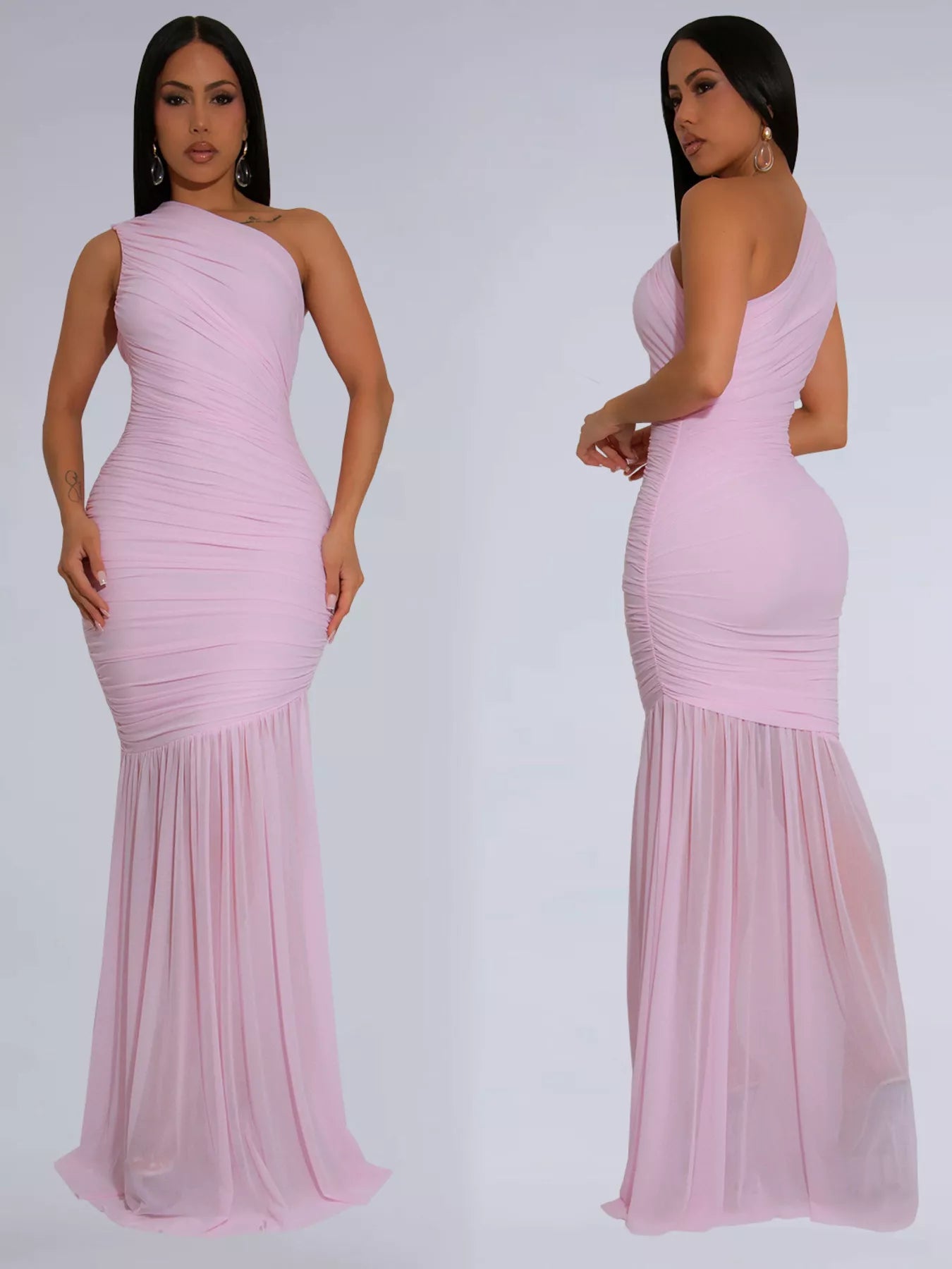 One-Shoulder Ruched Bodycon Maxi Dress