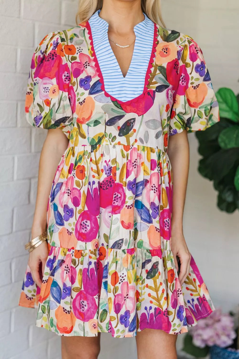 Floral Print Tiered Mini Dress