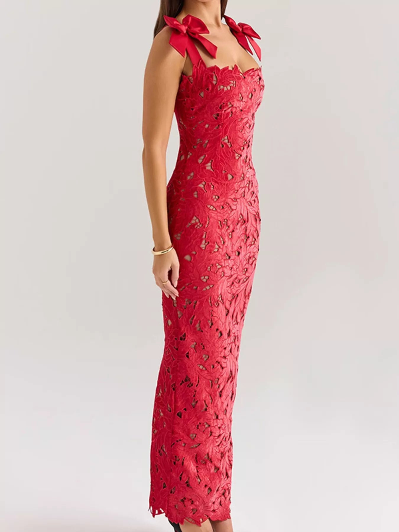 Slit Tie Shoulder Maxi Dress