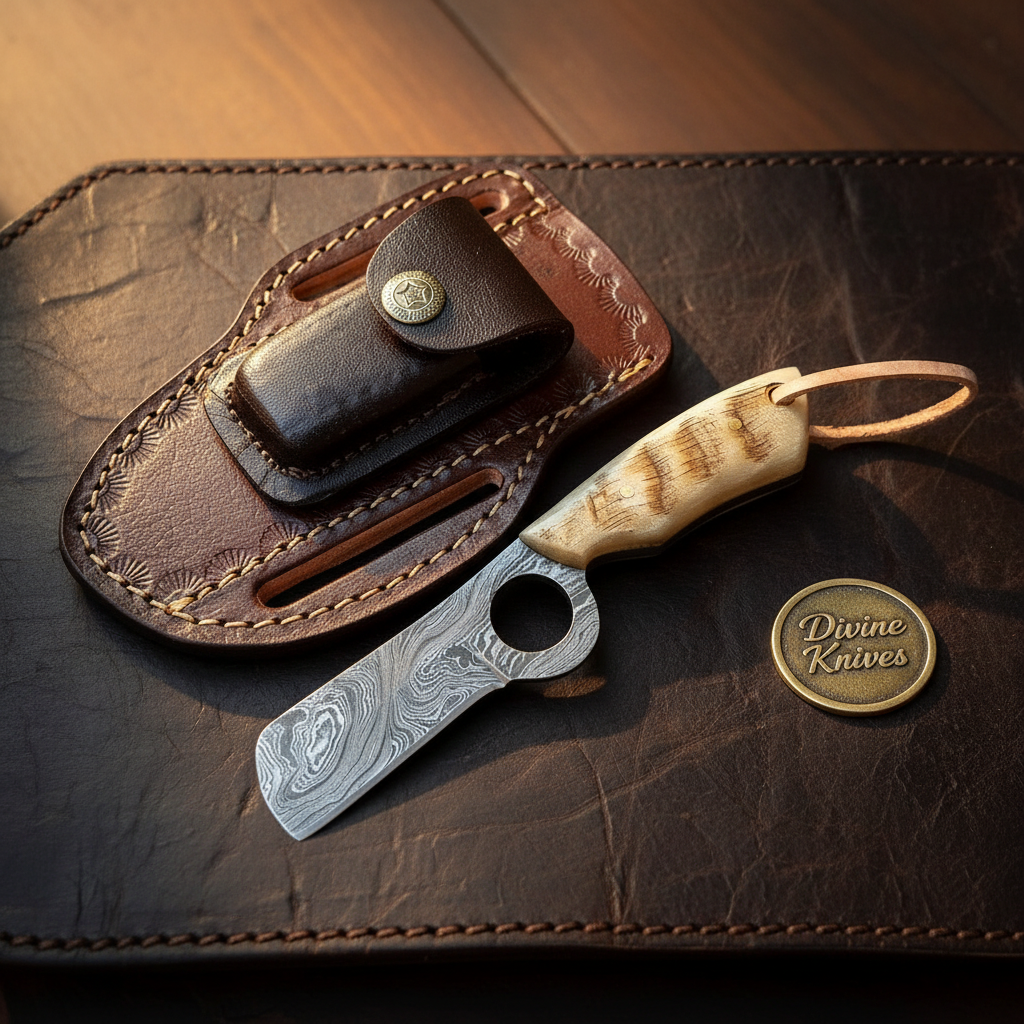 Loop Hole Ram Horn Damascus Bull Cutter with Compact Layered Blade
