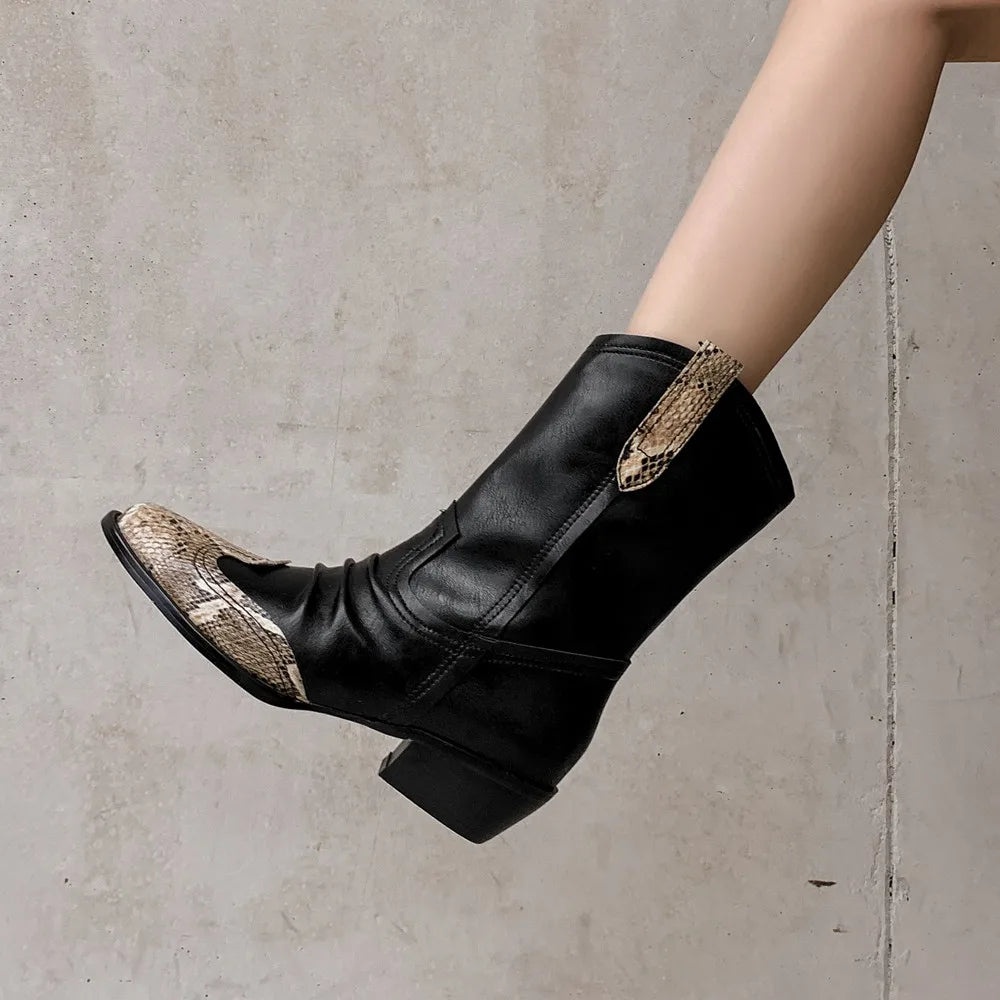Western Women Short Boots Fashion Pleated Genuine Leather Shoes Woman Office Lady Retro Autumn Winter