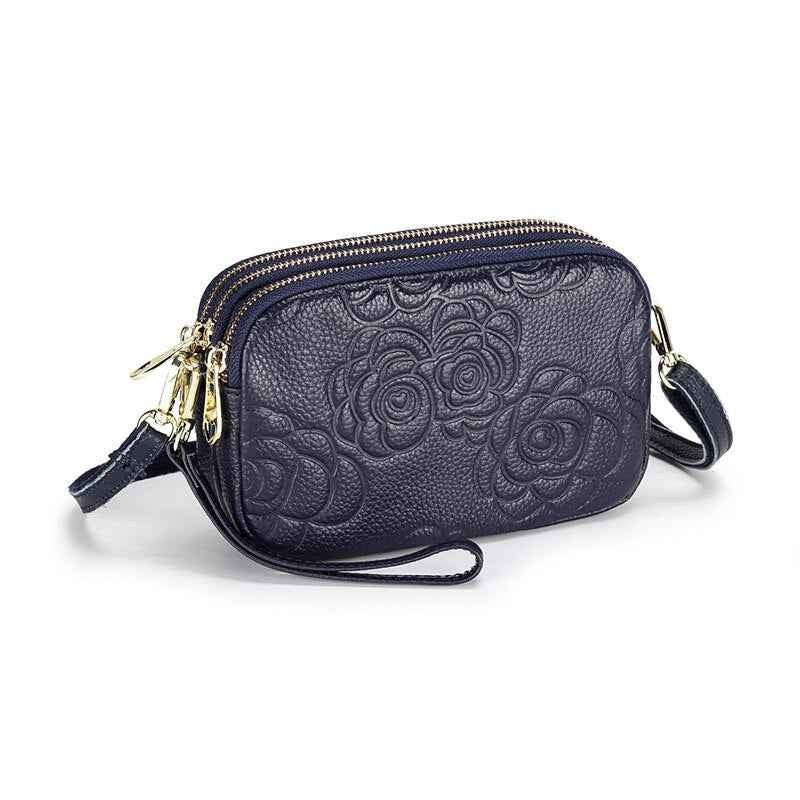 Trend Camellia Genuine Leather Messenger Bag Woman Crossbody Bag Cell Phone Bag Luxury Handbags Women Bags Designer Shoulder Bag
