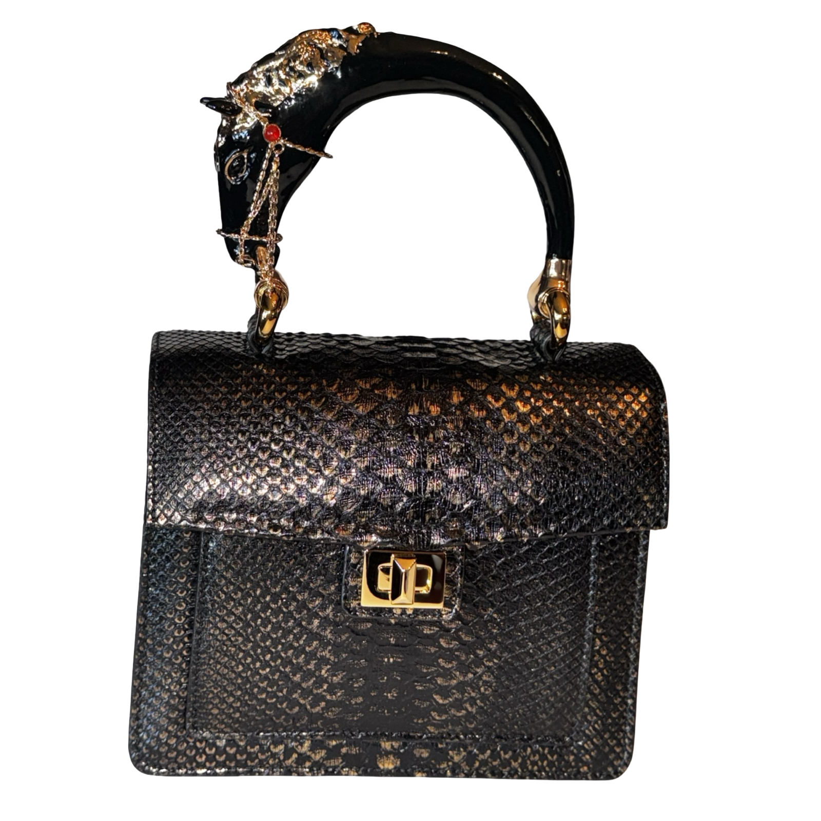 Noir d’Or Horse Handle Handbag
Authentic Black and Gold Python