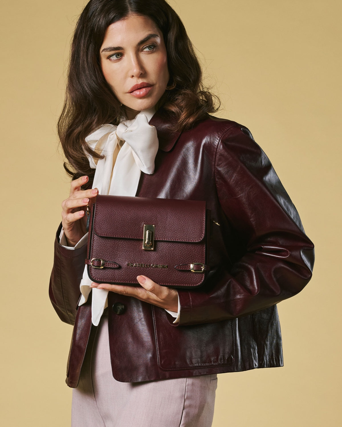 Mirella (eggplant) - Italian calf leather women's crossbody bag (with shoulder strap)