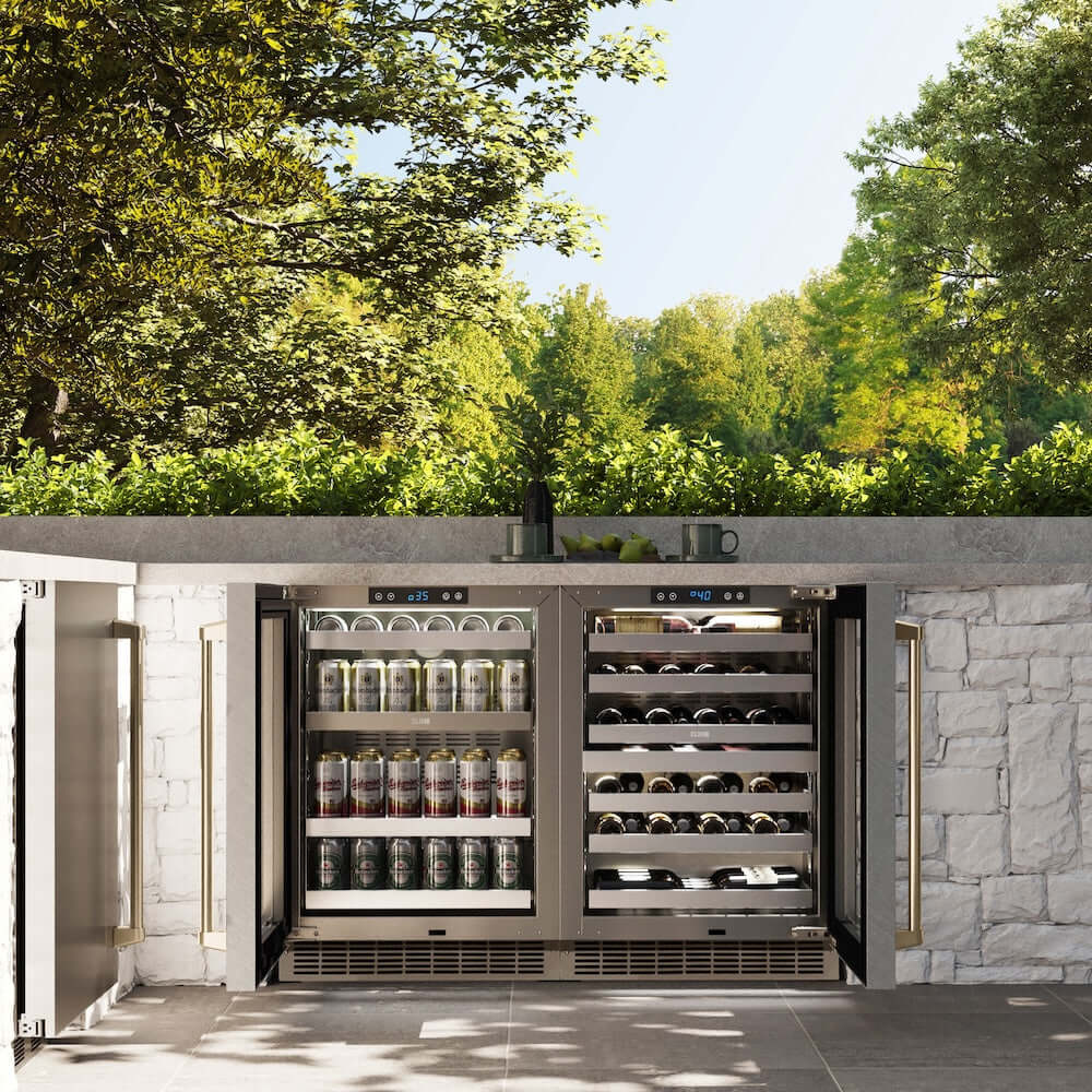 ZLINE 24" Touchstone Dual Zone 44 Bottle Wine Cooler DuraSnow® Stainless Steel Glass Door Matte Black Handle RWDOZ-SN-24-MB