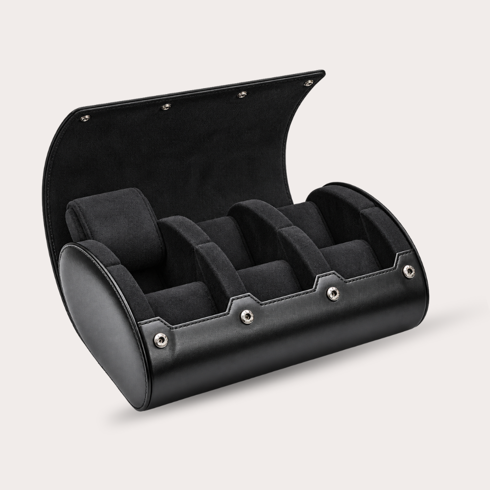 6 Watch Travel Case Vegan Leather Watch Roll (Super Black)