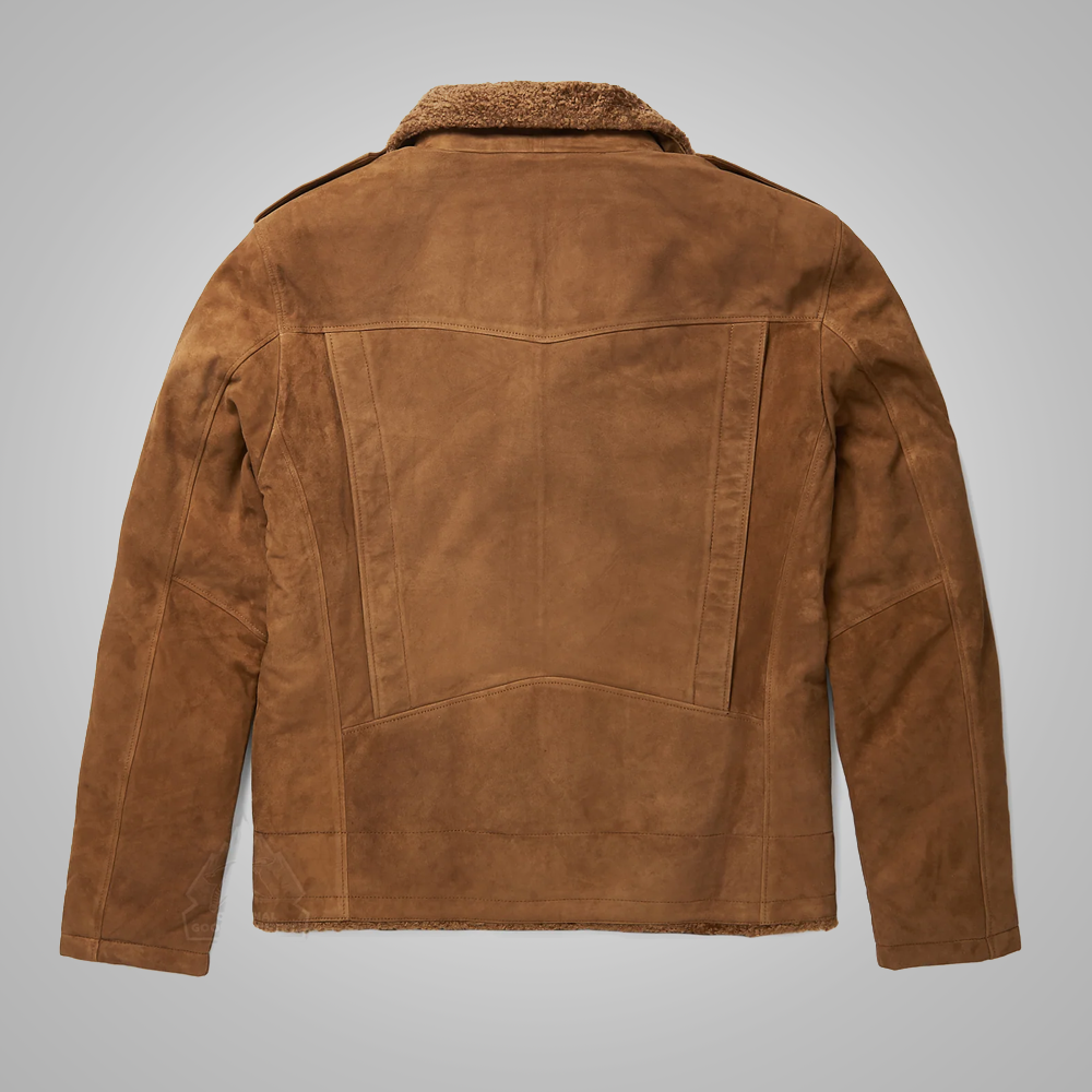 New Men’s Brown Shearling Sheepskin Leather Bomber Flying Jacket