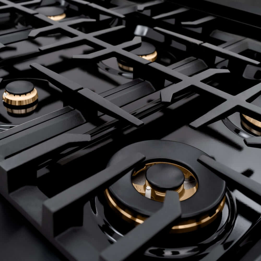 ZLINE 36" Select Gas Range Convection Gas Oven Black Stainless Steel Gold HGRBZ-36-G