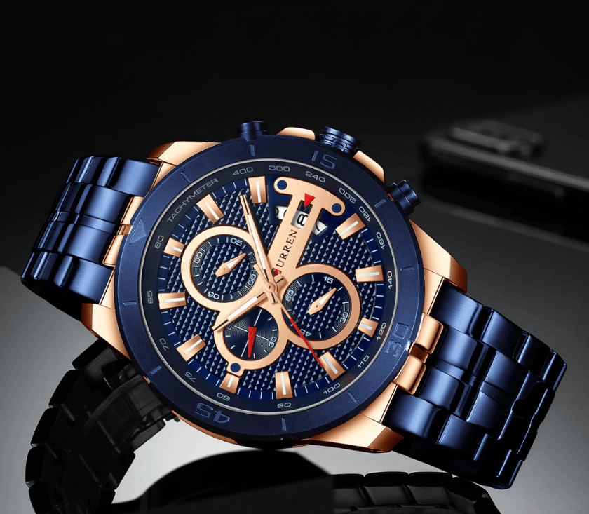 Men's Waterproof Watch With Chronometers Day View And Fluorescent Hands Unique Luxury Design Perfect Gift