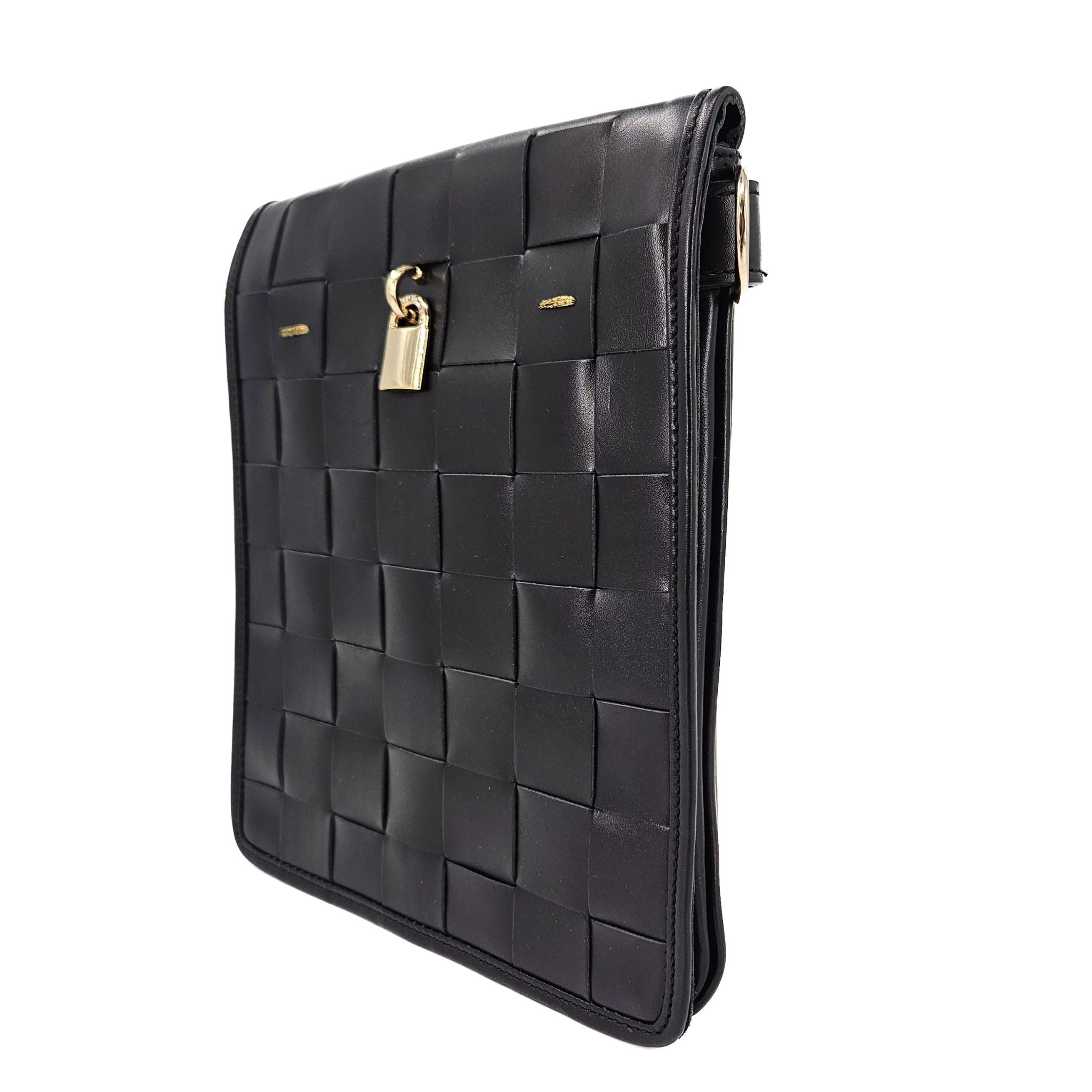 Woven Leather Black Crossbody Bag