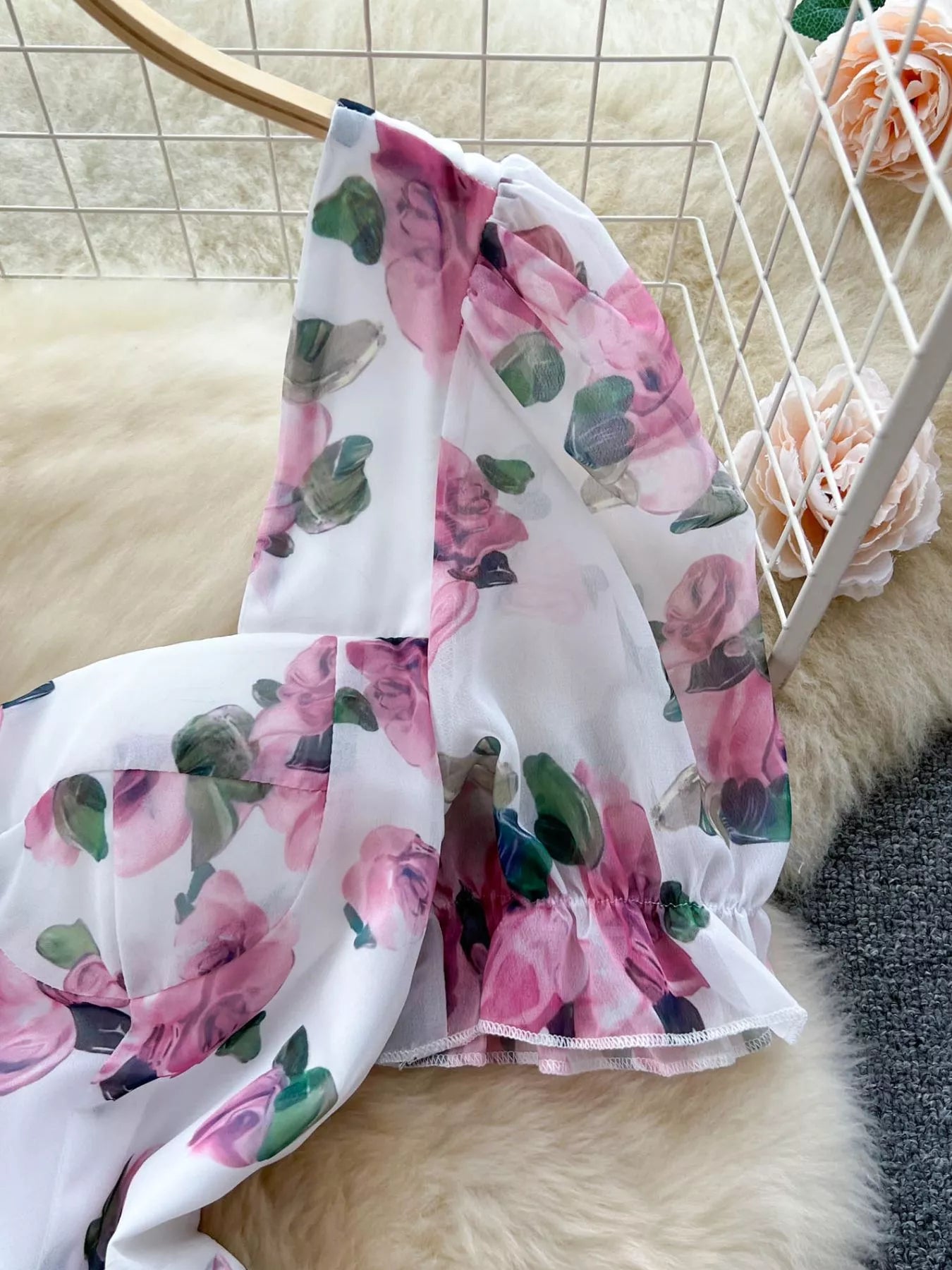 Floral Print Ruffle Hem Midi Dress